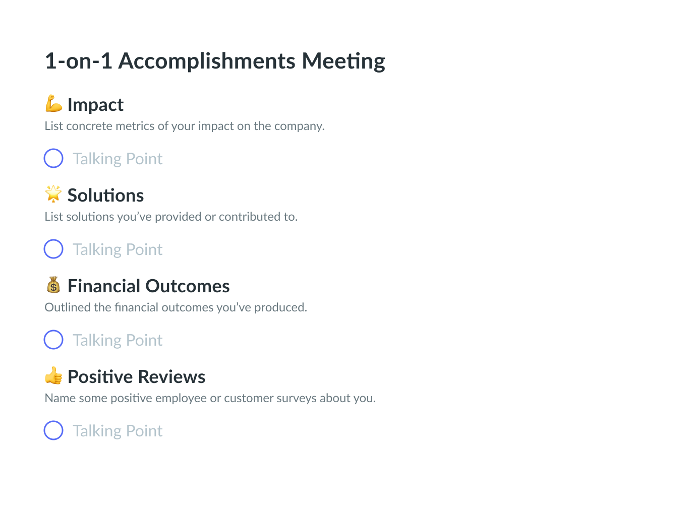 1 on 1 Accomplishments Meeting Template Fellow app