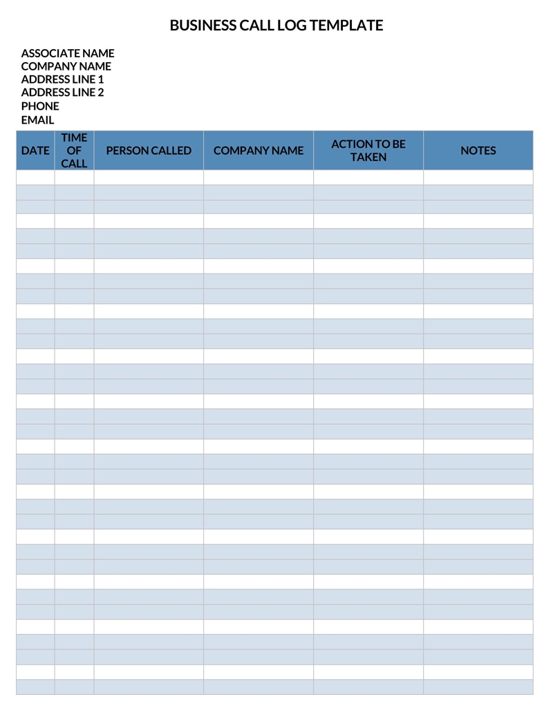 16 Free Client Call Log Templates Excel Word