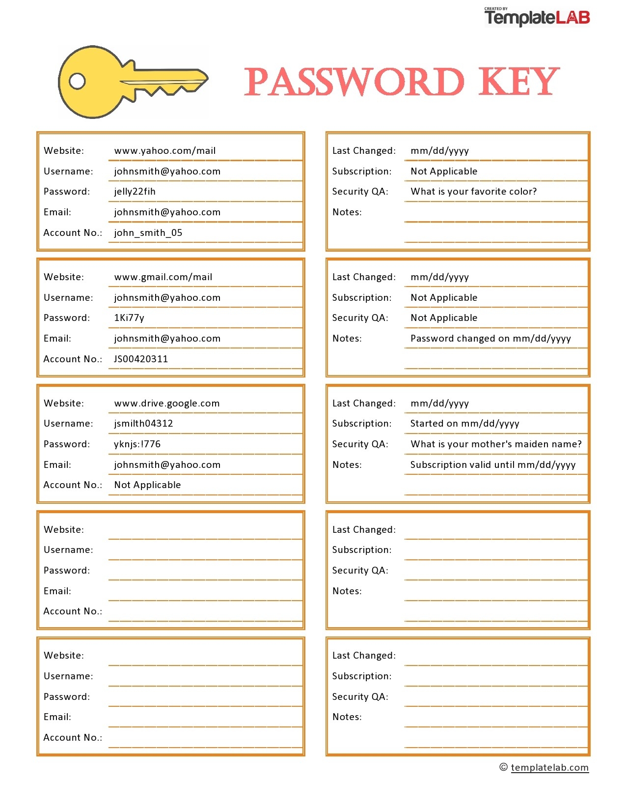 Template For Passwords List