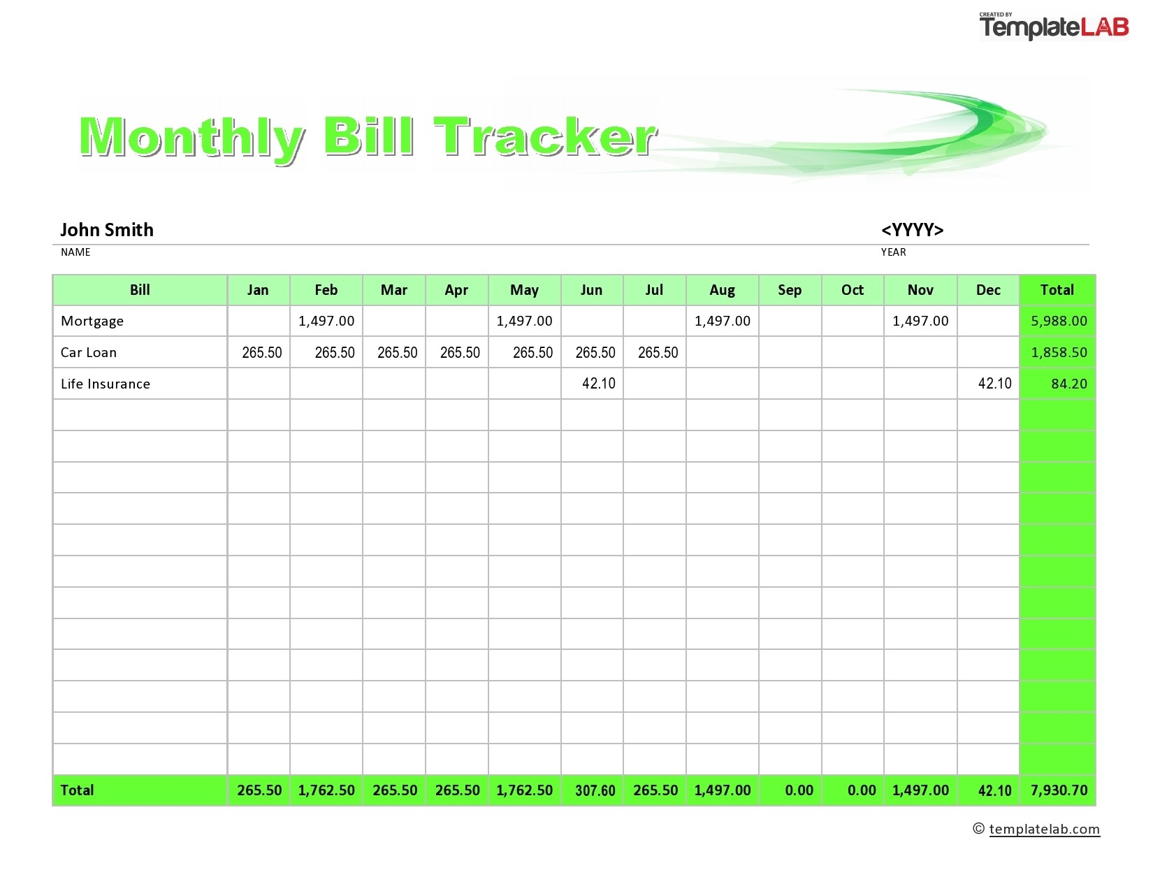 Free Printable Monthly Bill Payment Log