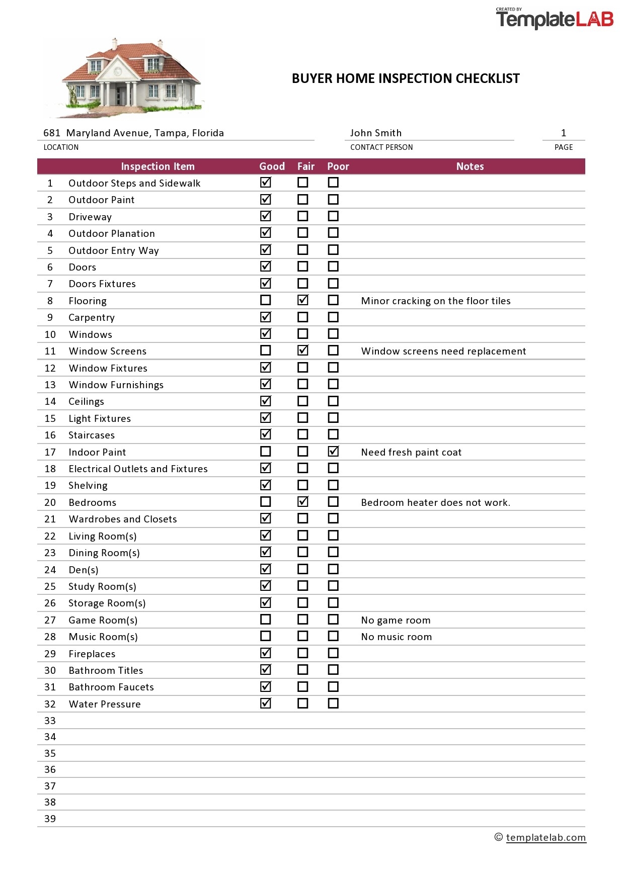 Home Inspection List Template