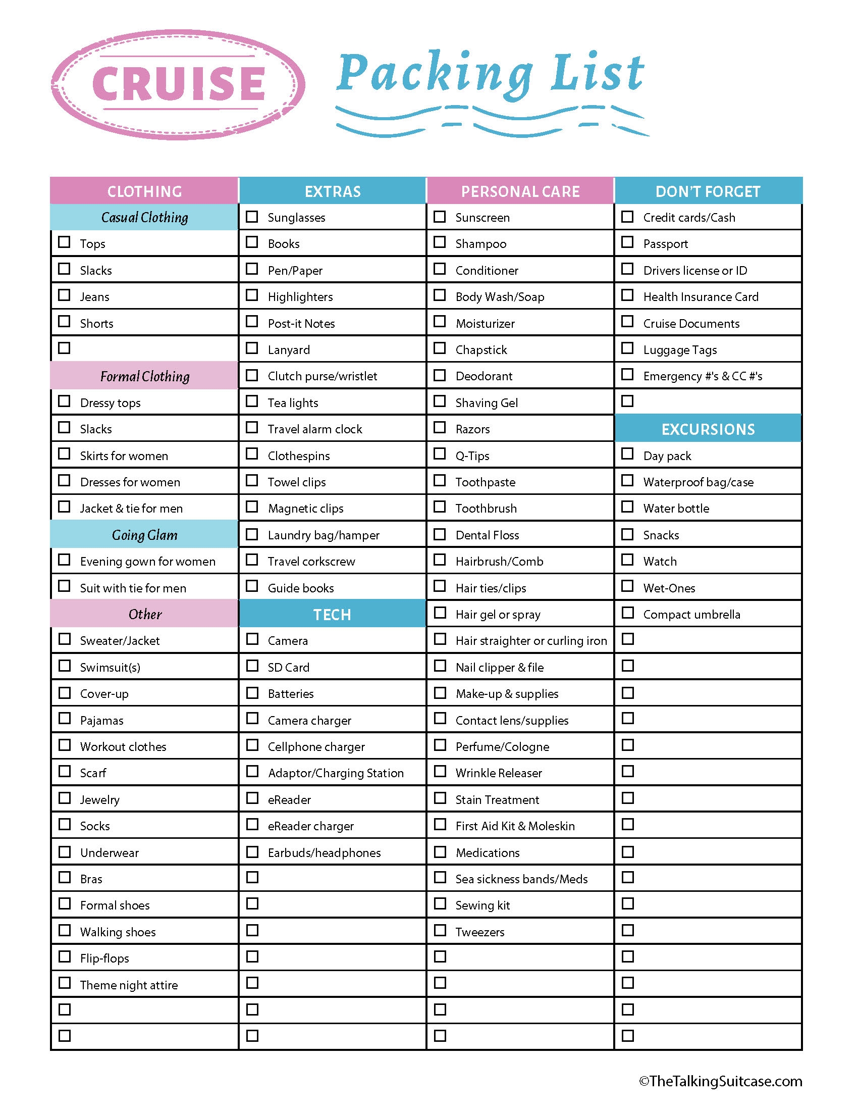 Cruise Packing List Template
