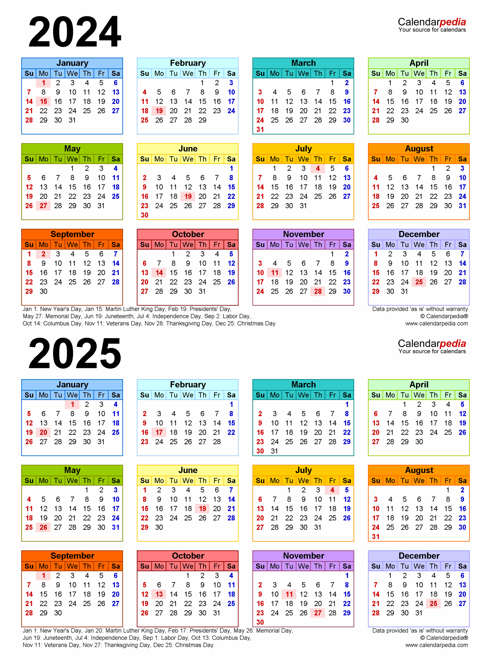 2024 2025 Two Year Calendar Free Printable PDF Templates