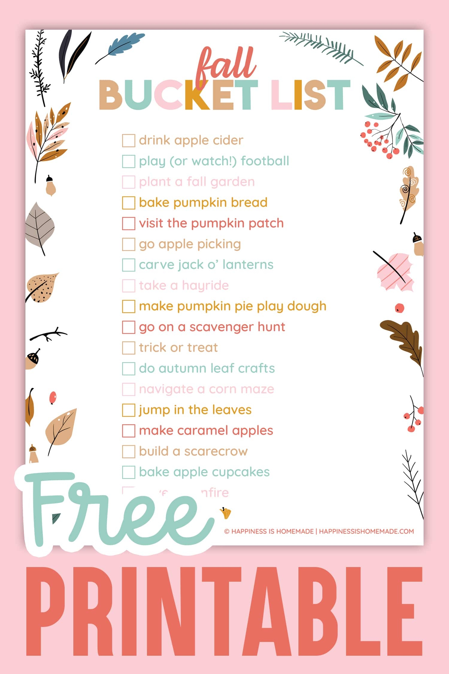 2024 Fall Bucket List Printable U0026 Activities Happiness Is Homemade