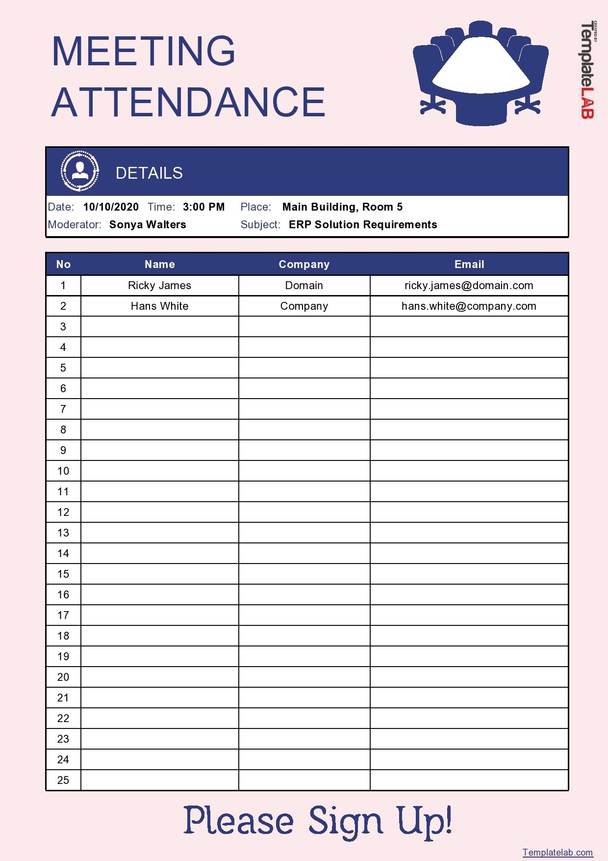 Attendant List Template