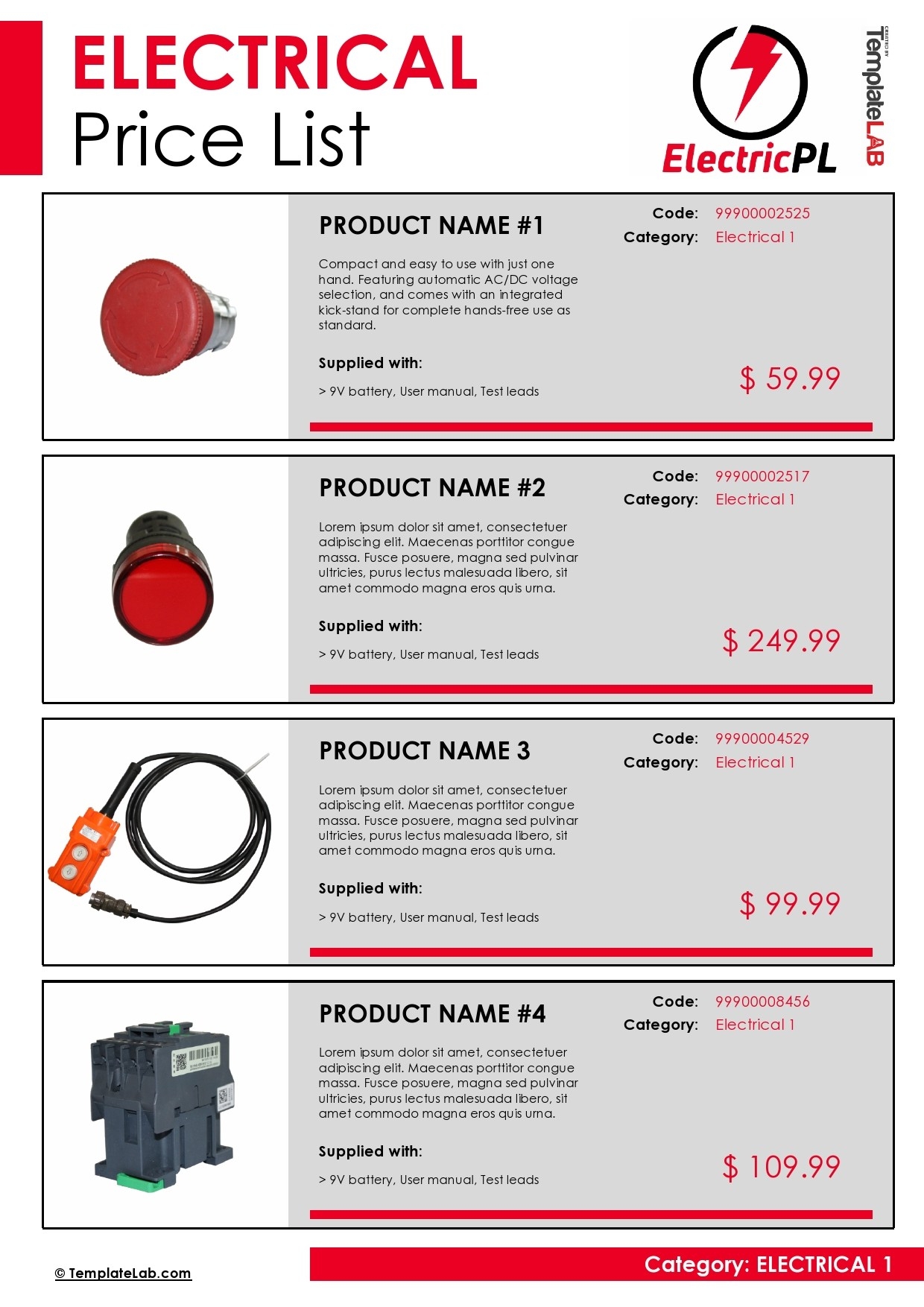 Electrical Price List Template