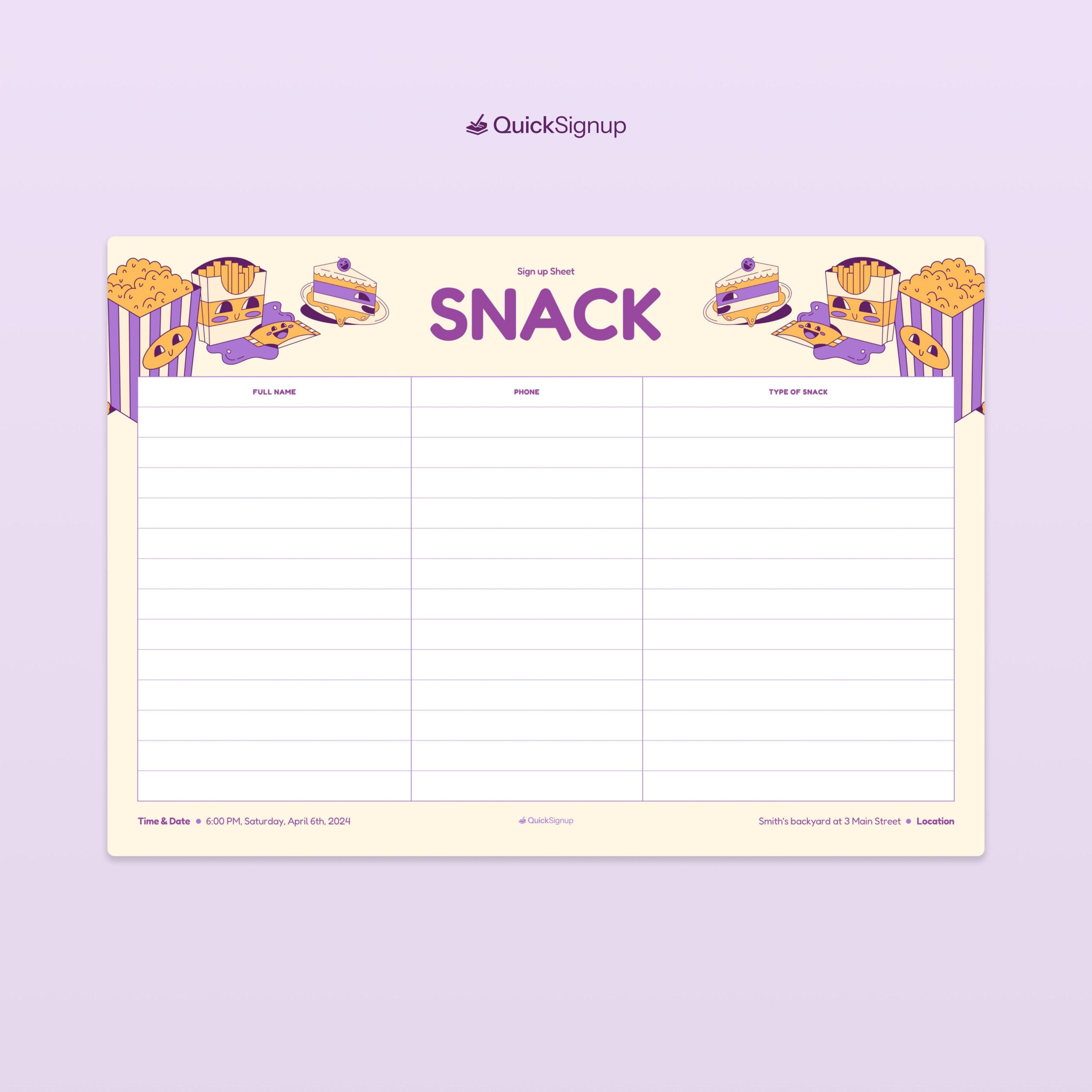3 Snack Sign Up Sheet Templates Online Printables 