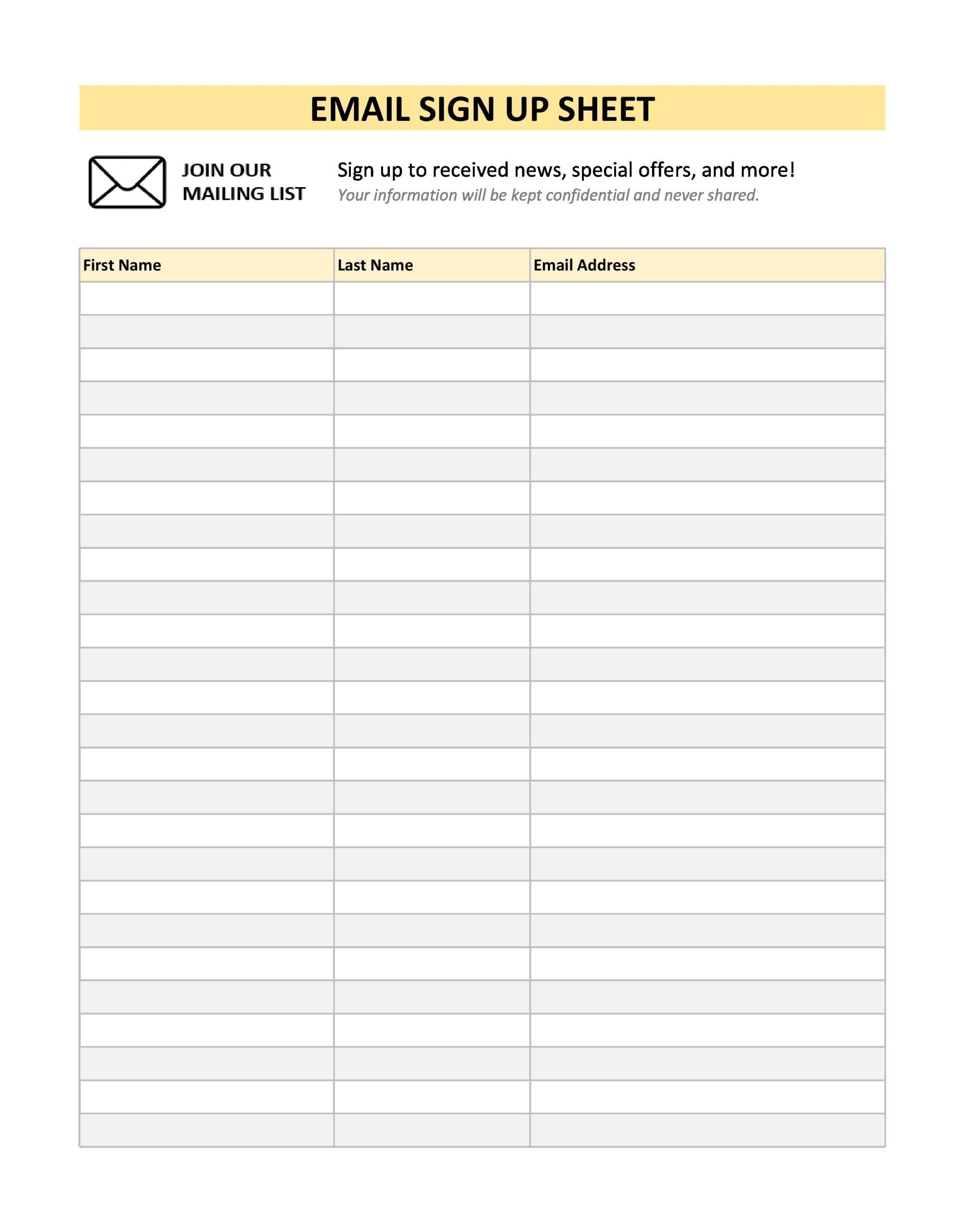 30 Best Email Sign Up Sheet Templates Word Excel 