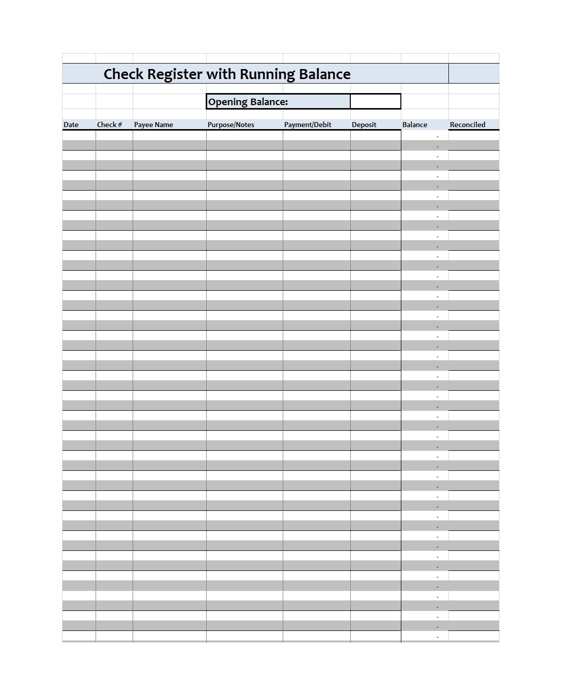 Free Printable Check Registers