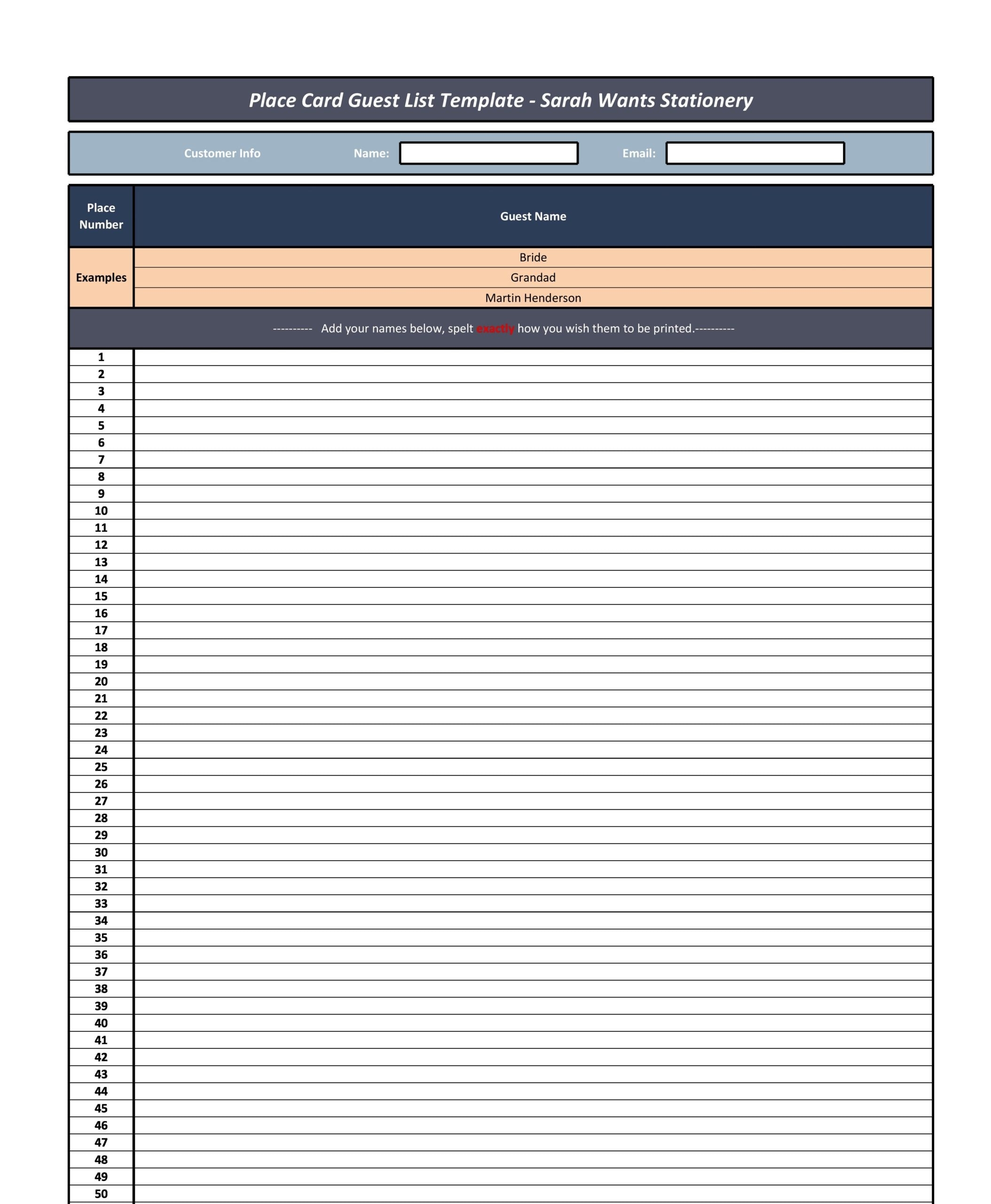 Invite List Template
