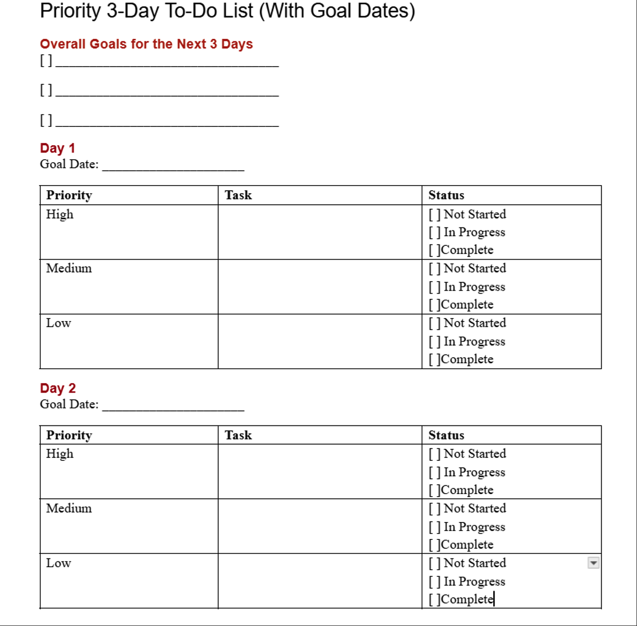 Prioritized Task List Template