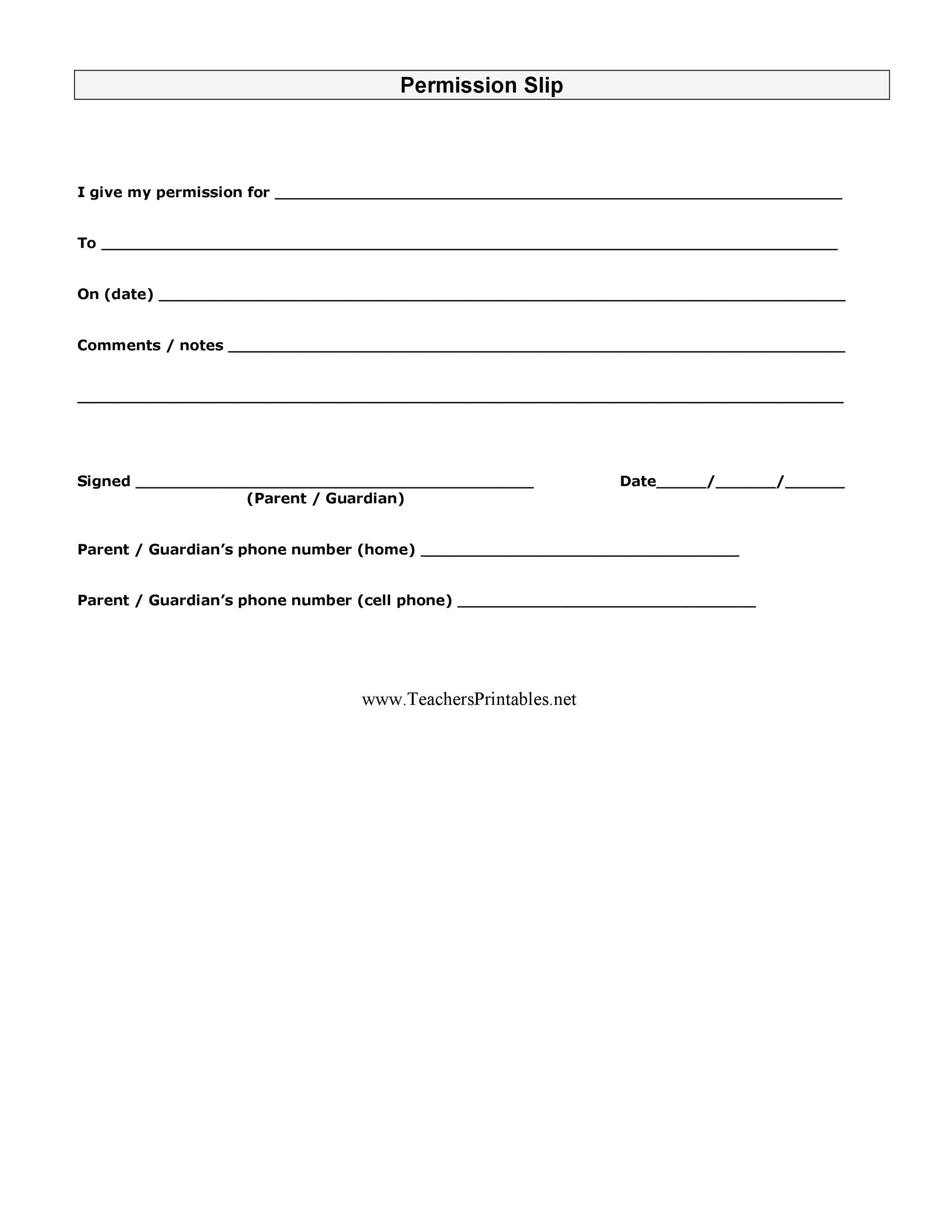 Template Field Trip Permission Slip