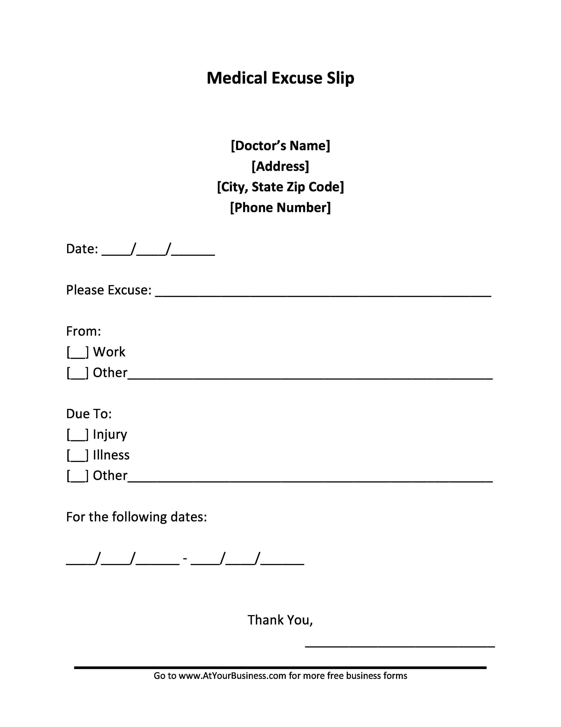 Excuse Slip Template