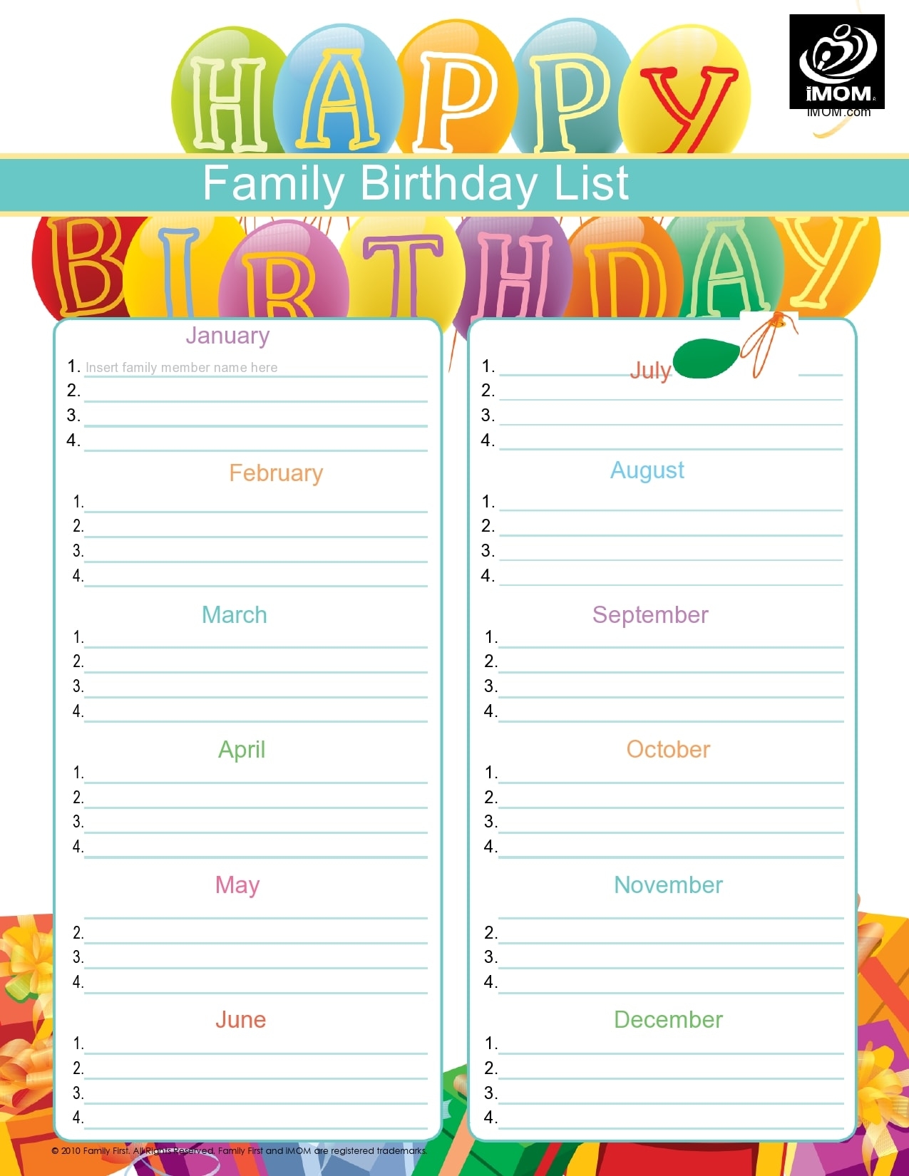 37 Free Birthday List Templates u0026 Calendars PrintableTemplates
