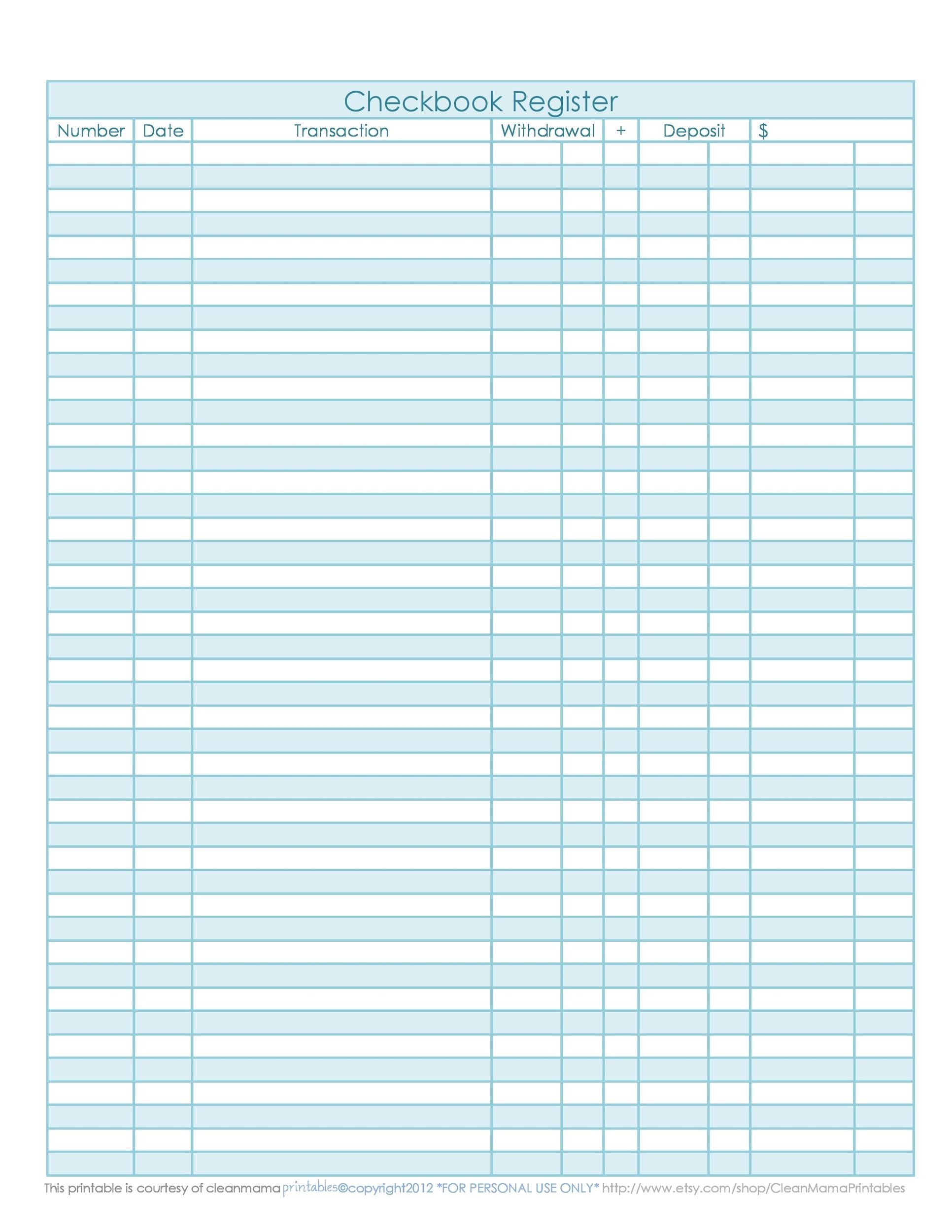 Free Printable Checkbook Registers