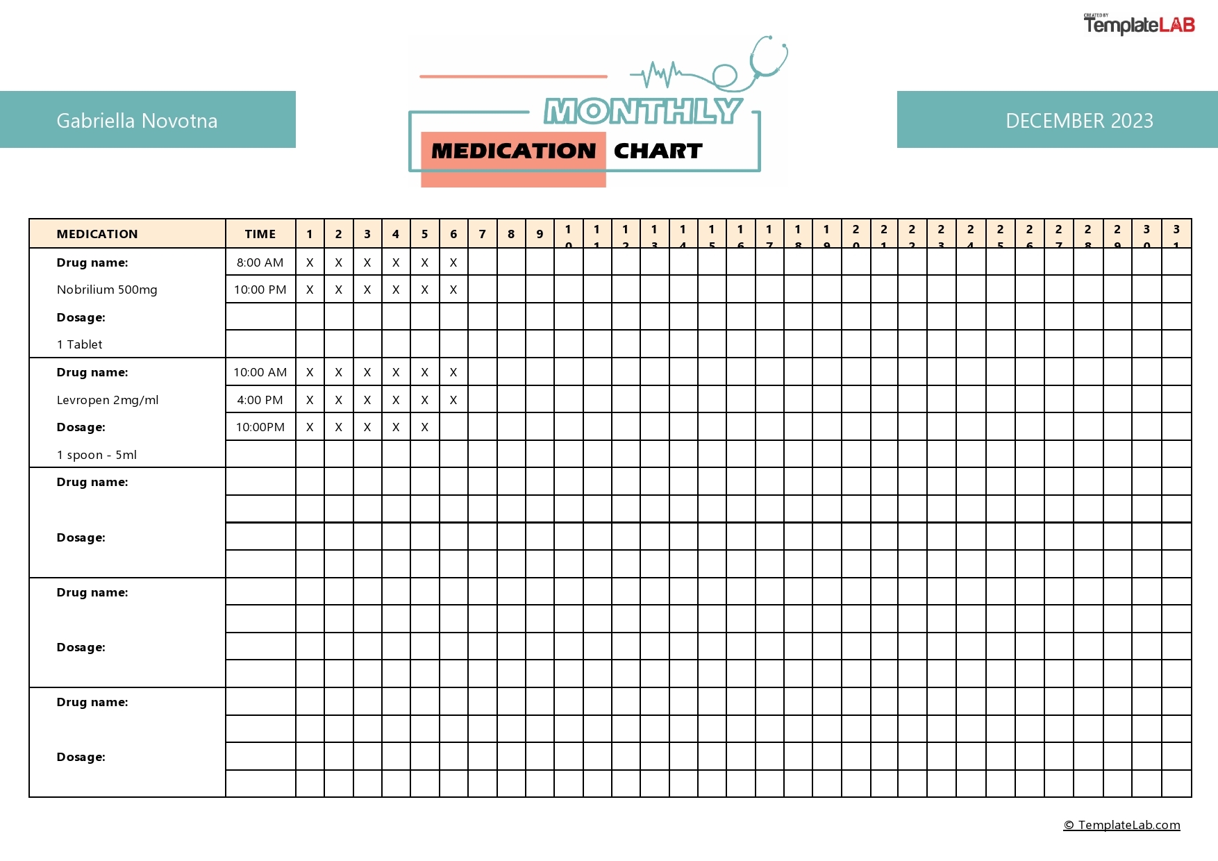 Pill Chart Template
