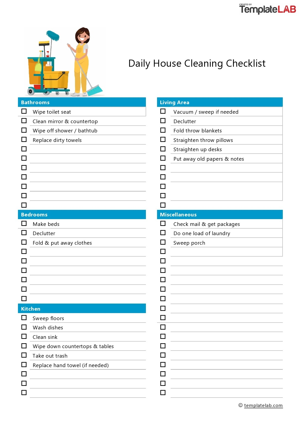 Household Cleaning List Template