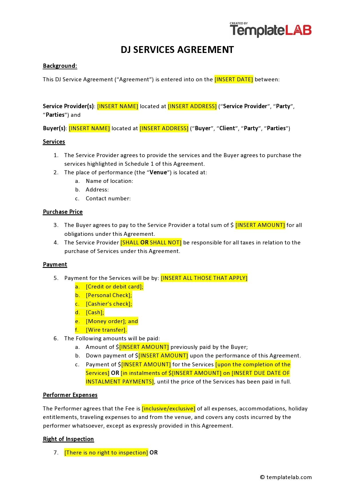 42 Professional DJ Contract Templates Wedding Mobile 