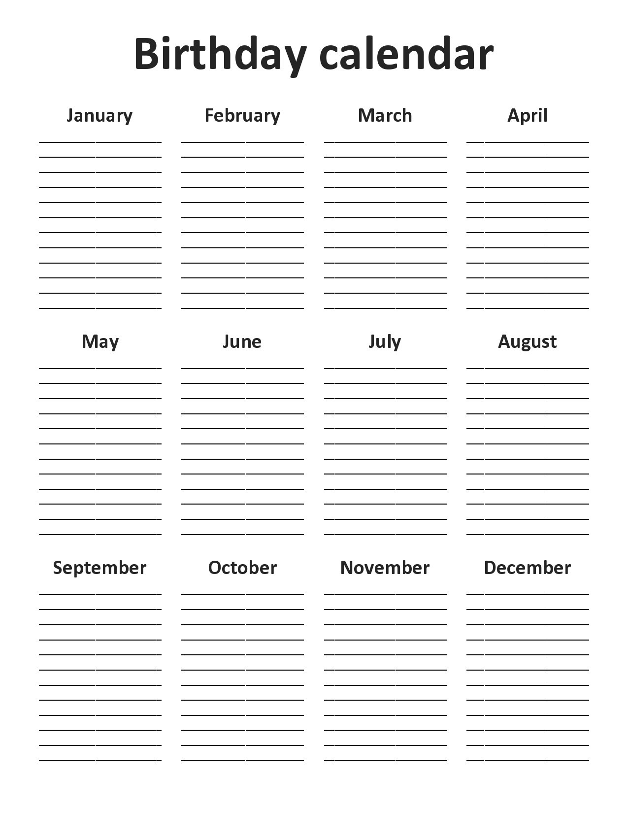 Free Editable Birthday List Template