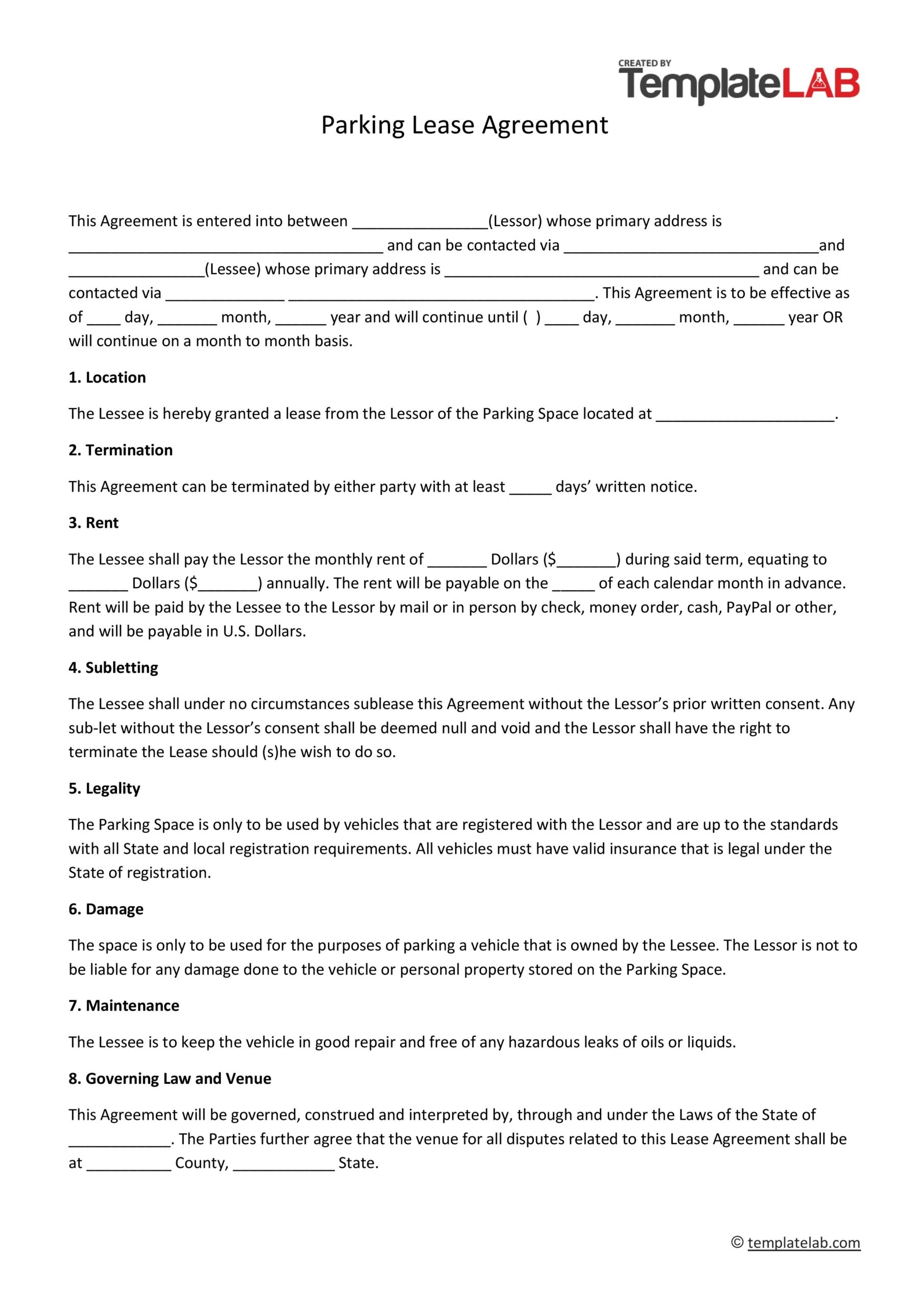 Free Printable Lease Agreement Template Word