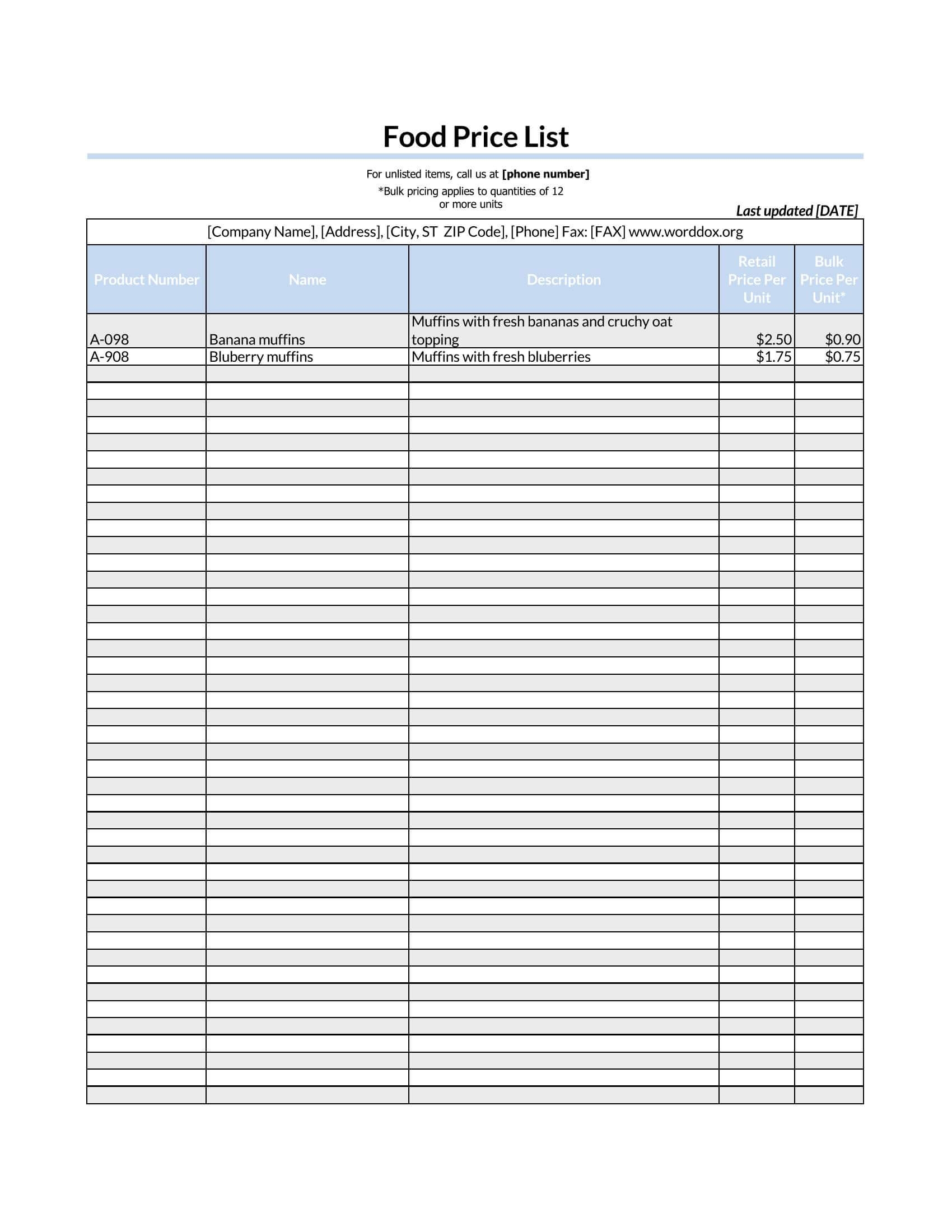 45 Free Printable Price List Templates Word Excel PDF 