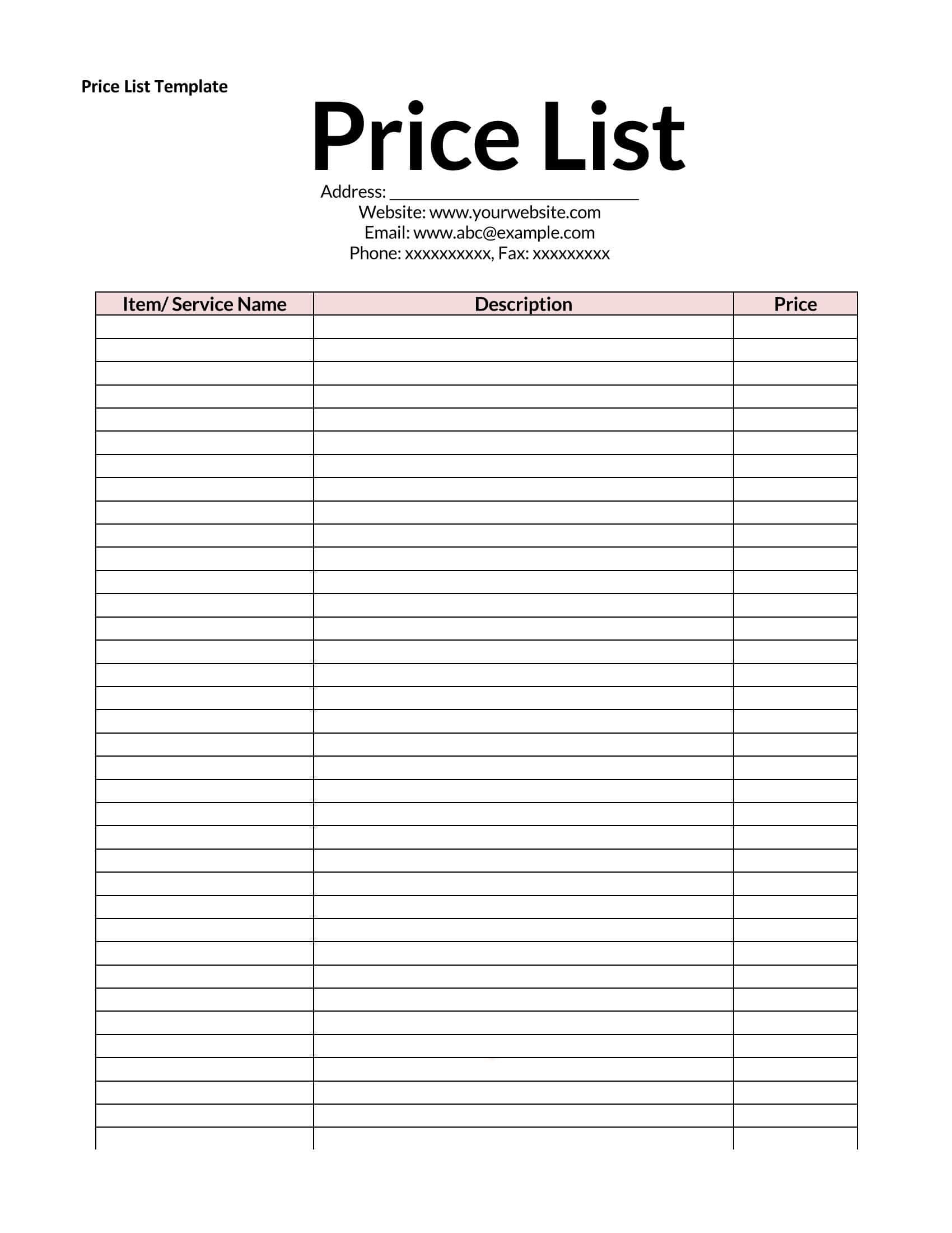 List Template Word