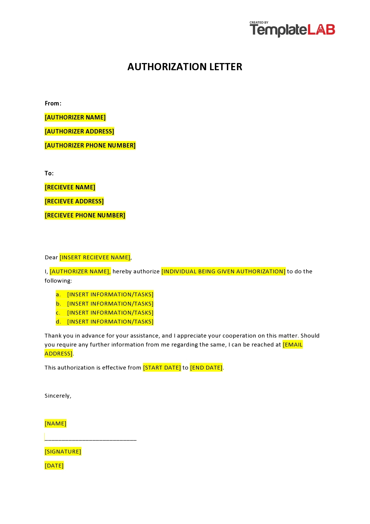 46 Authorization Letter Samples U0026 Templates TemplateLab