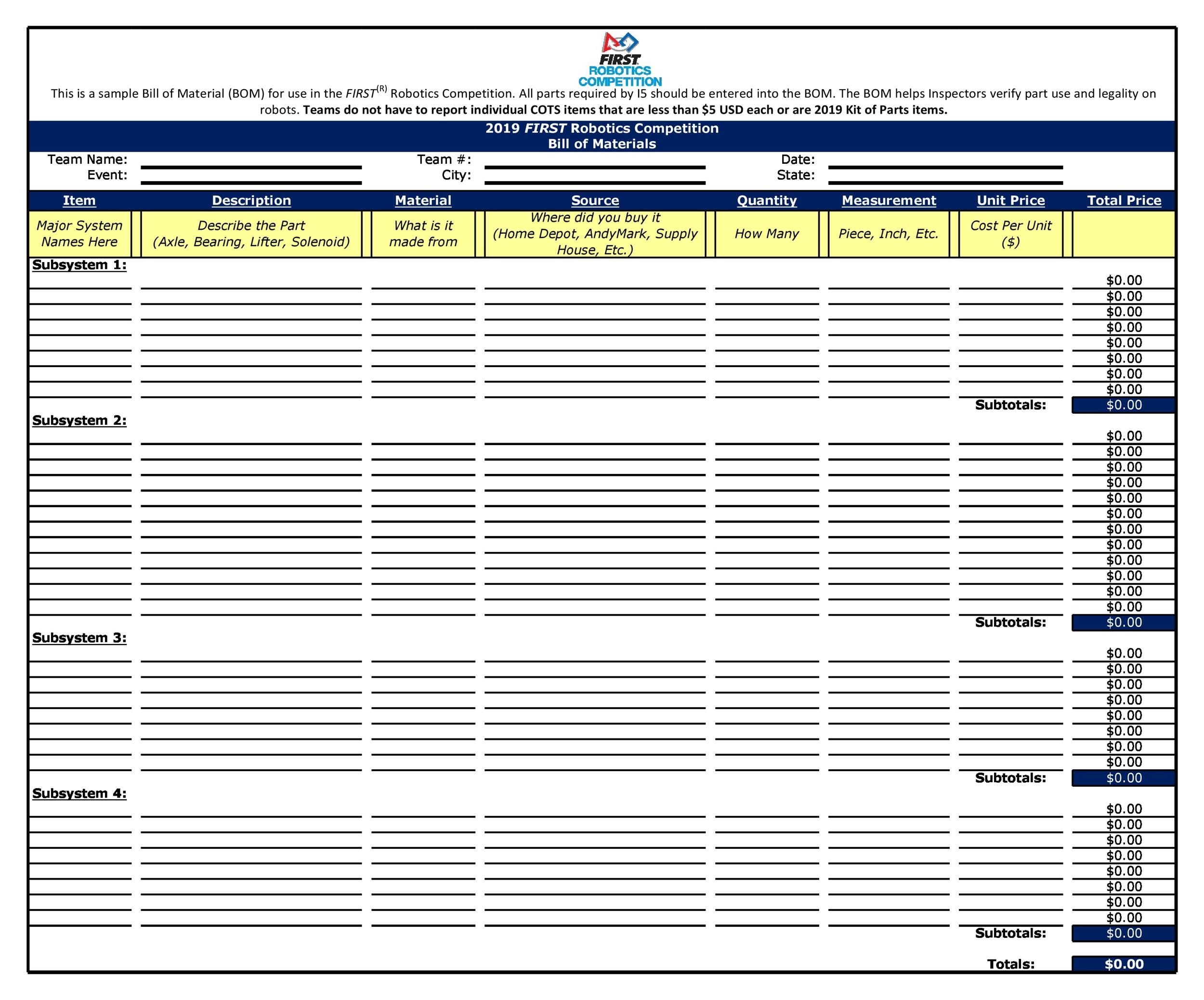 48 FREE Bill Of Material Templates Excel U0026 Word TemplateLab