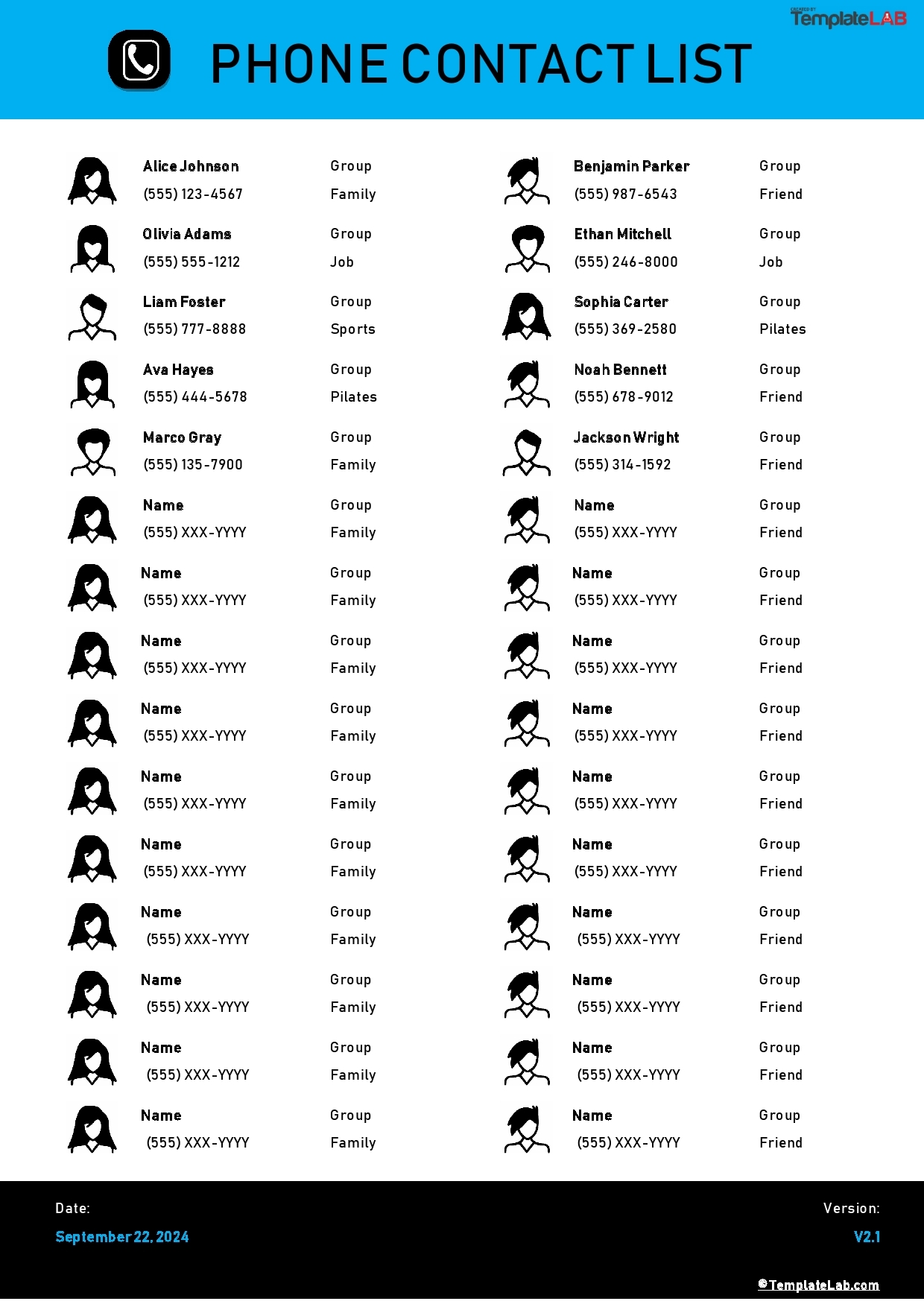 Telephone Number List Template