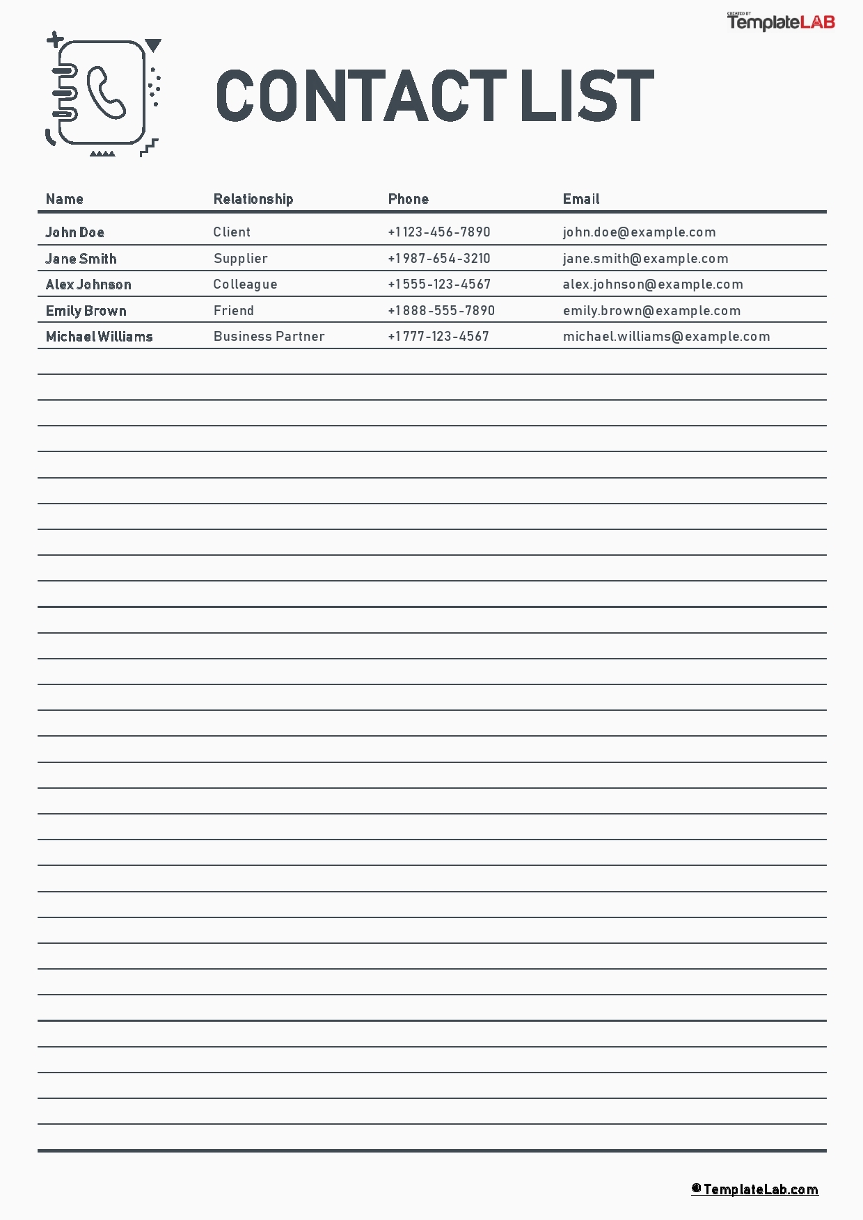 Telephone List Template Word