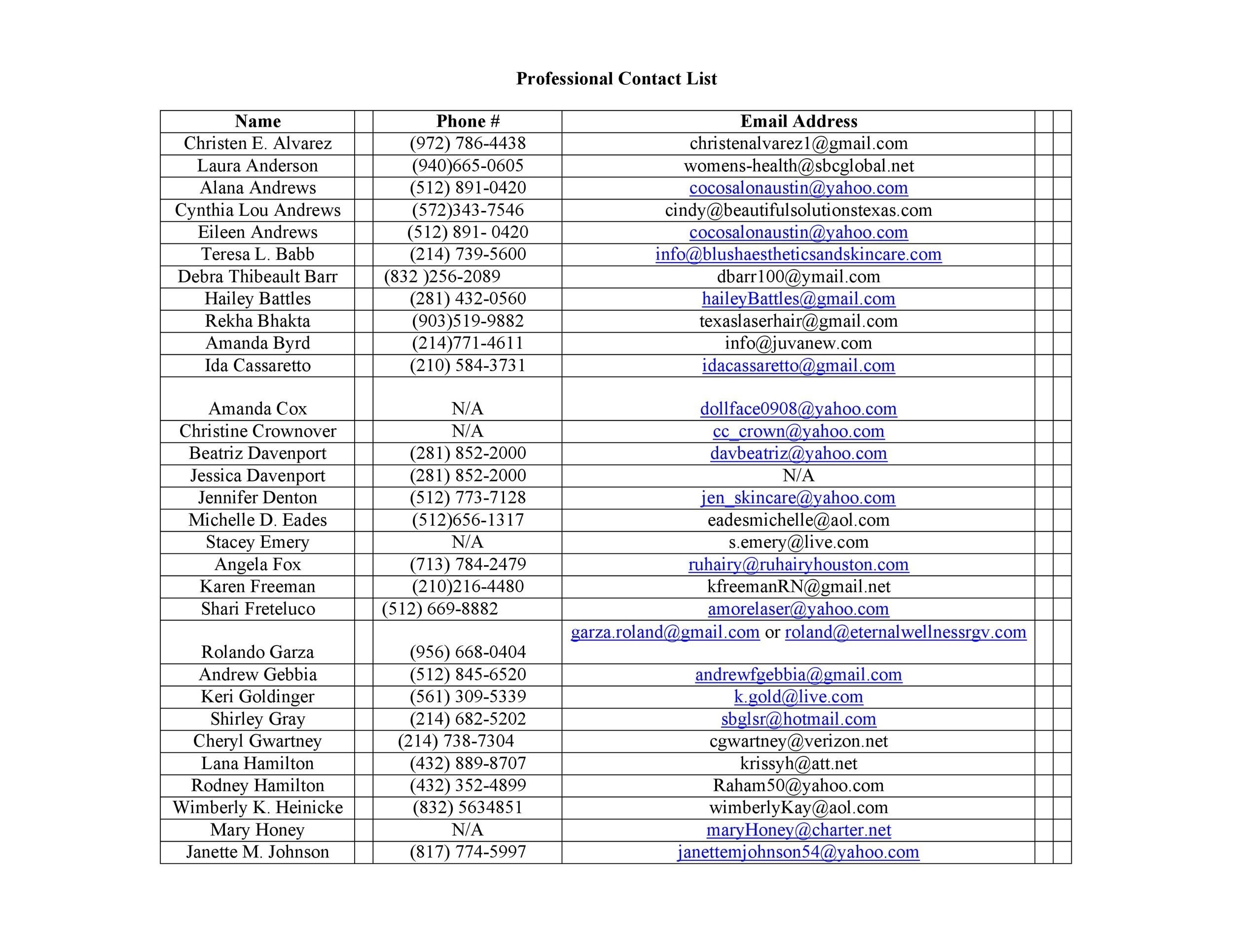 48 Phone U0026 Email Contact List Templates Word Excel PDF 