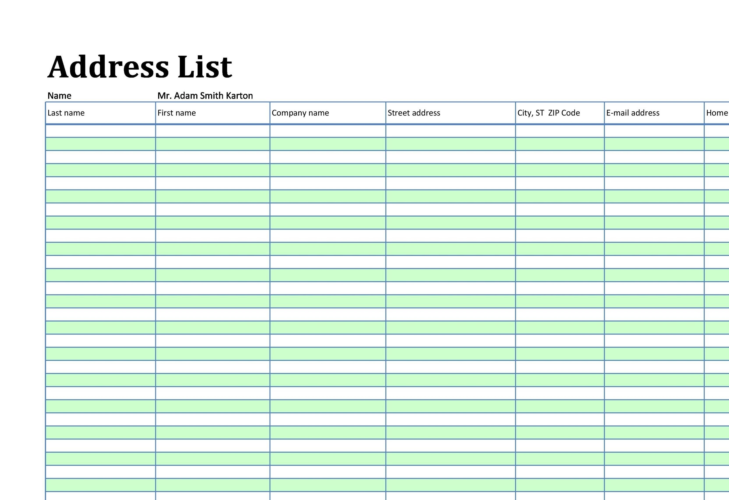 Template For Address List