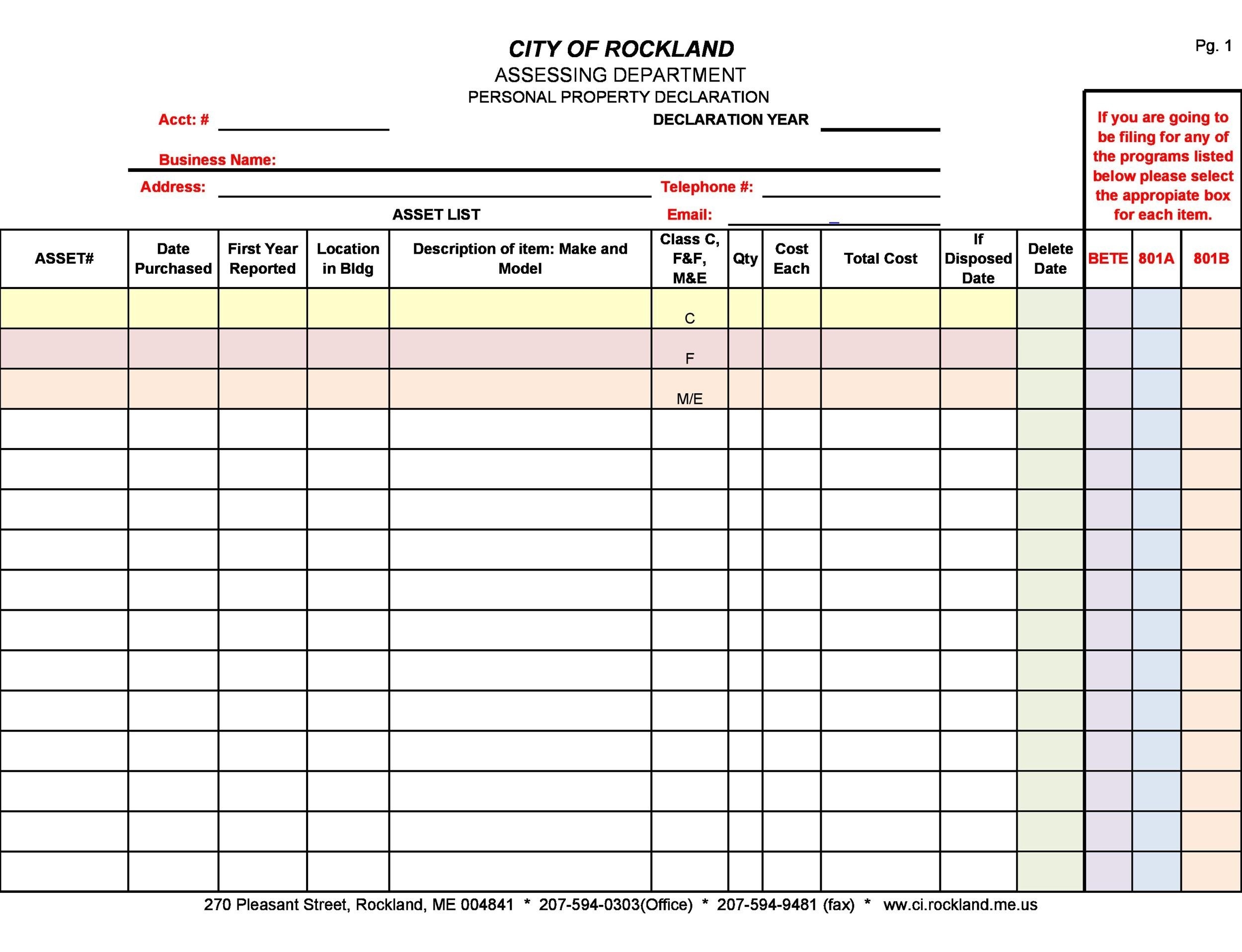 Asset Listing Template