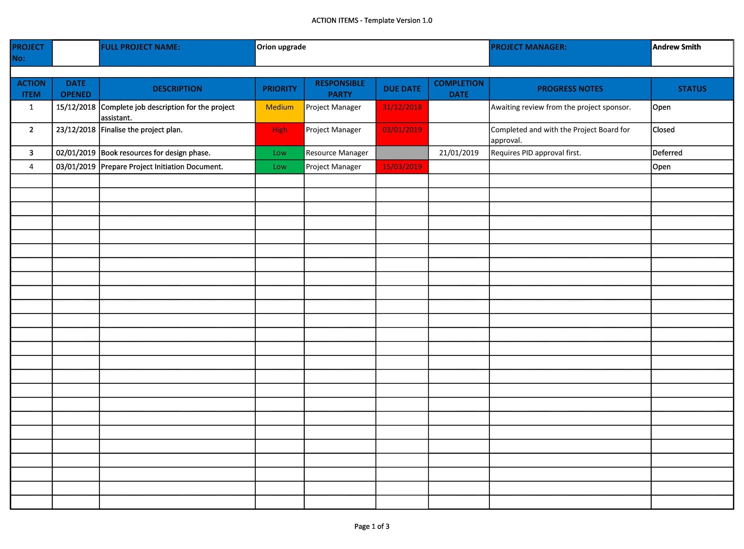 Action Item List Template