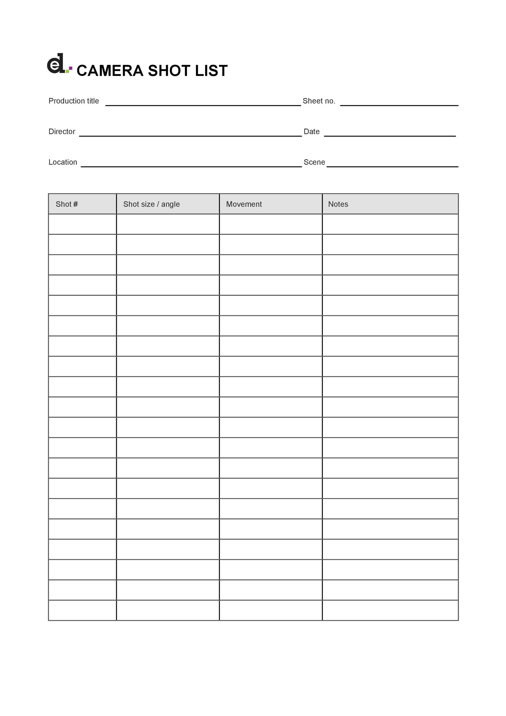 Film Shot List Template