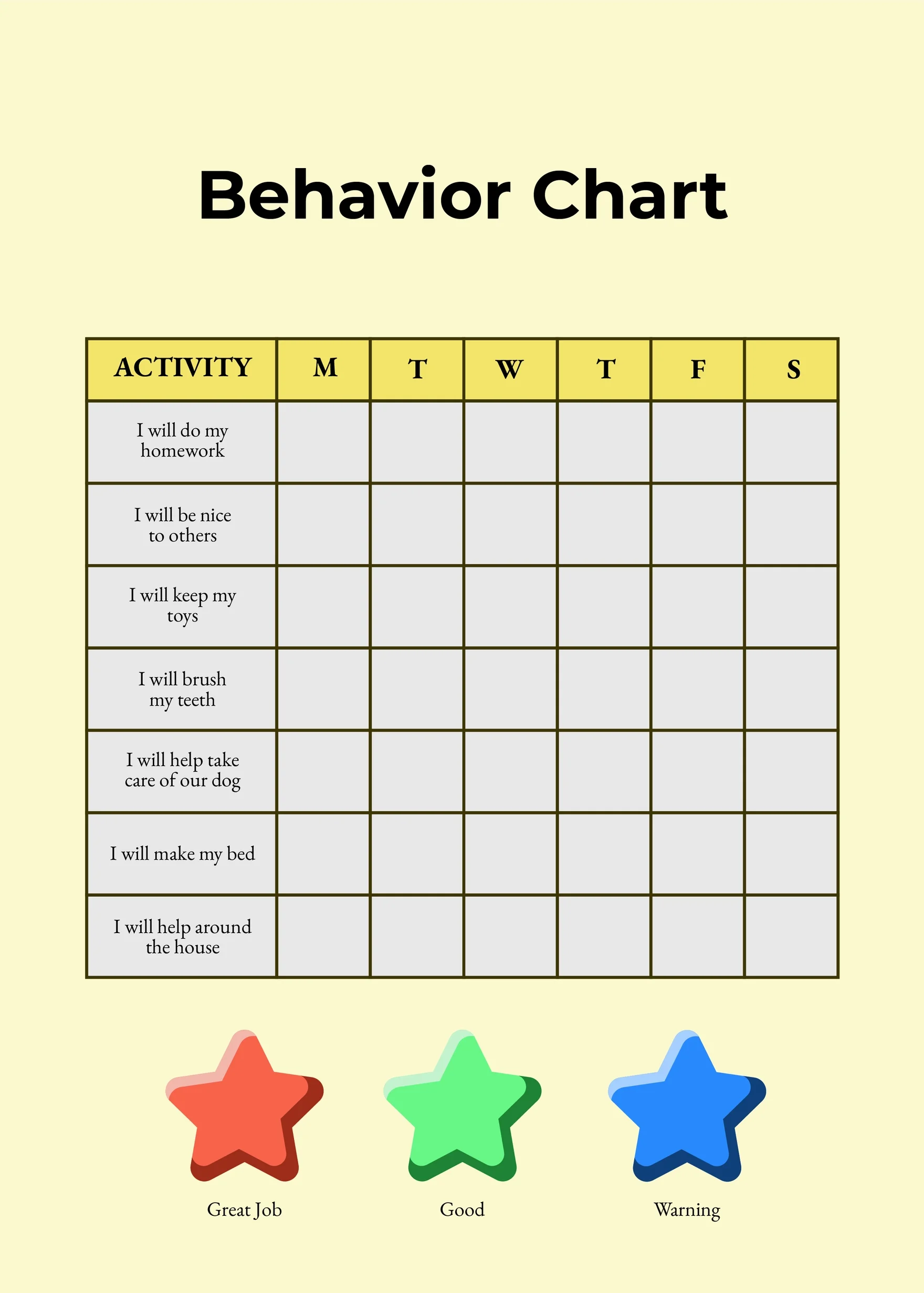 Behavior Chart Template Free