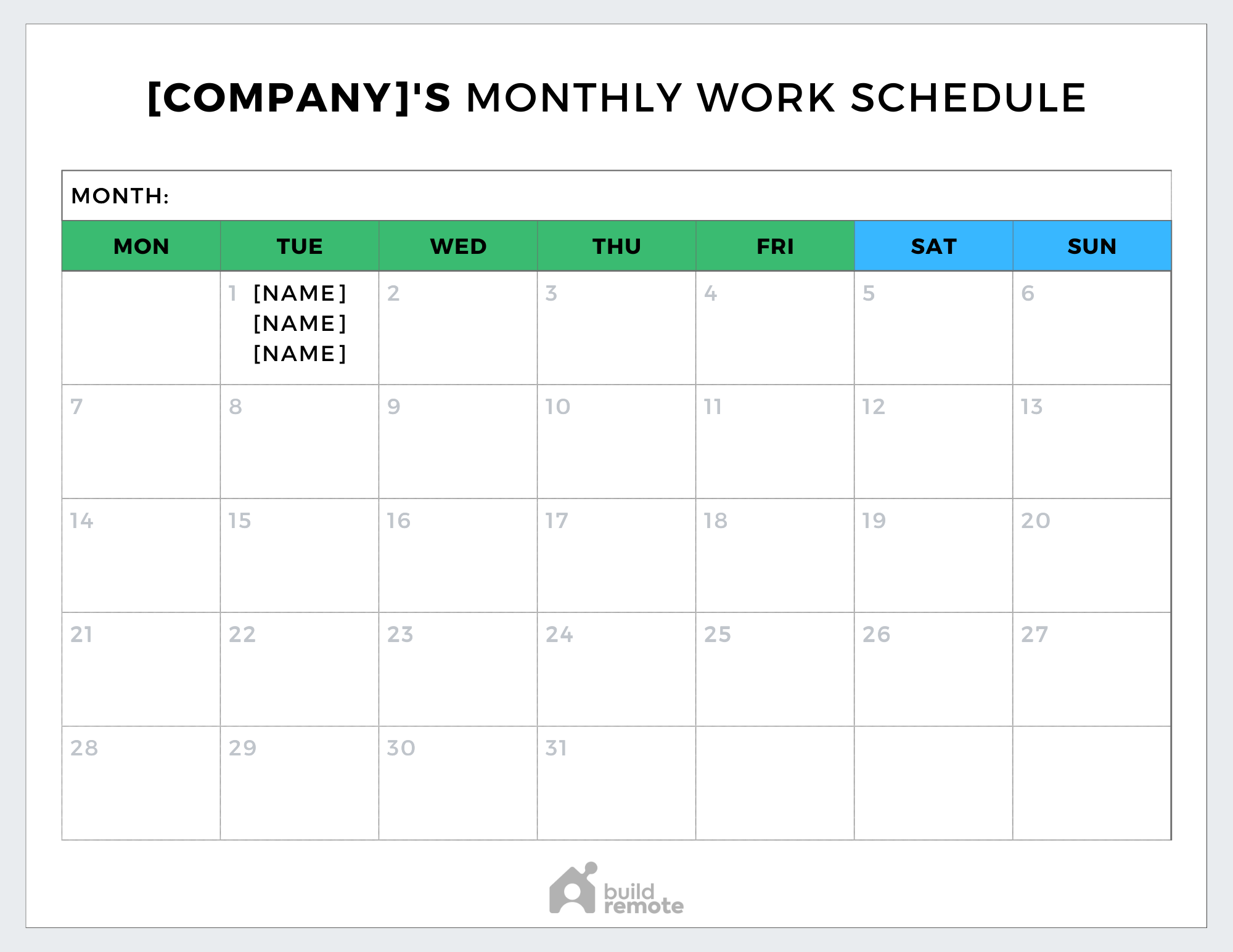 Printable Monthly Work Schedule Templates Free