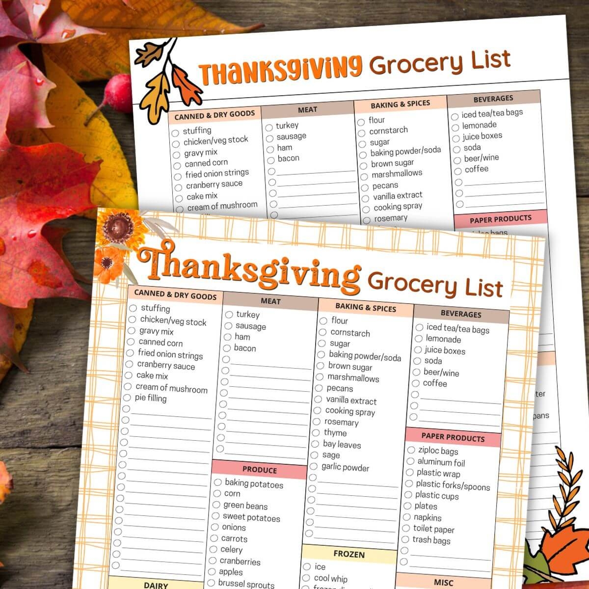 Thanksgiving Shopping List Template