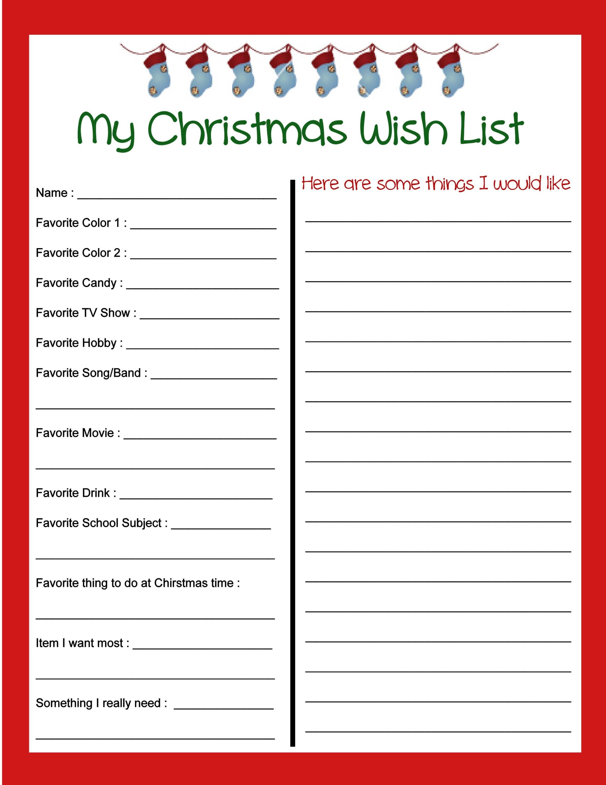 Christmas Wish List Template Printable