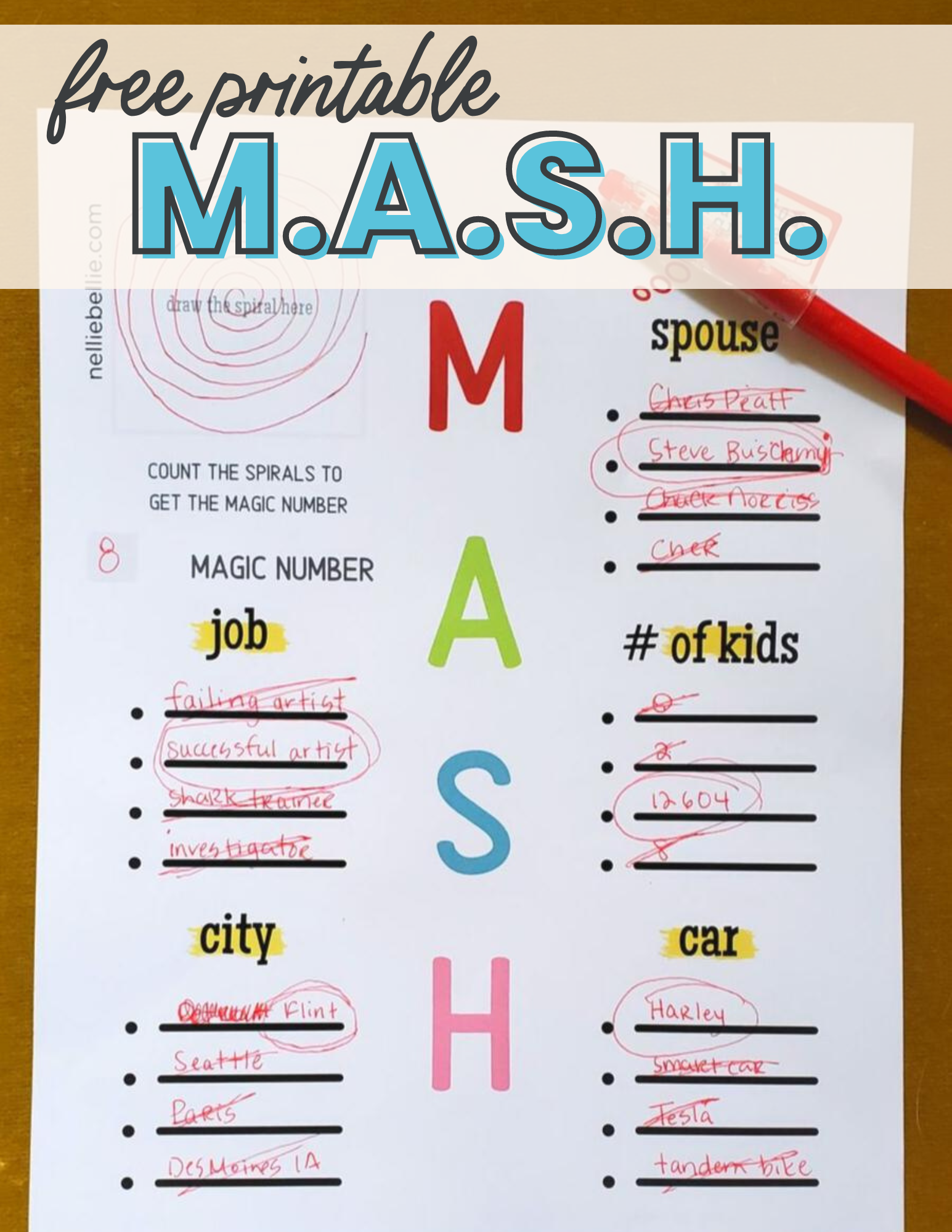 A Free Mash Game Printable Version with Full Instructions 