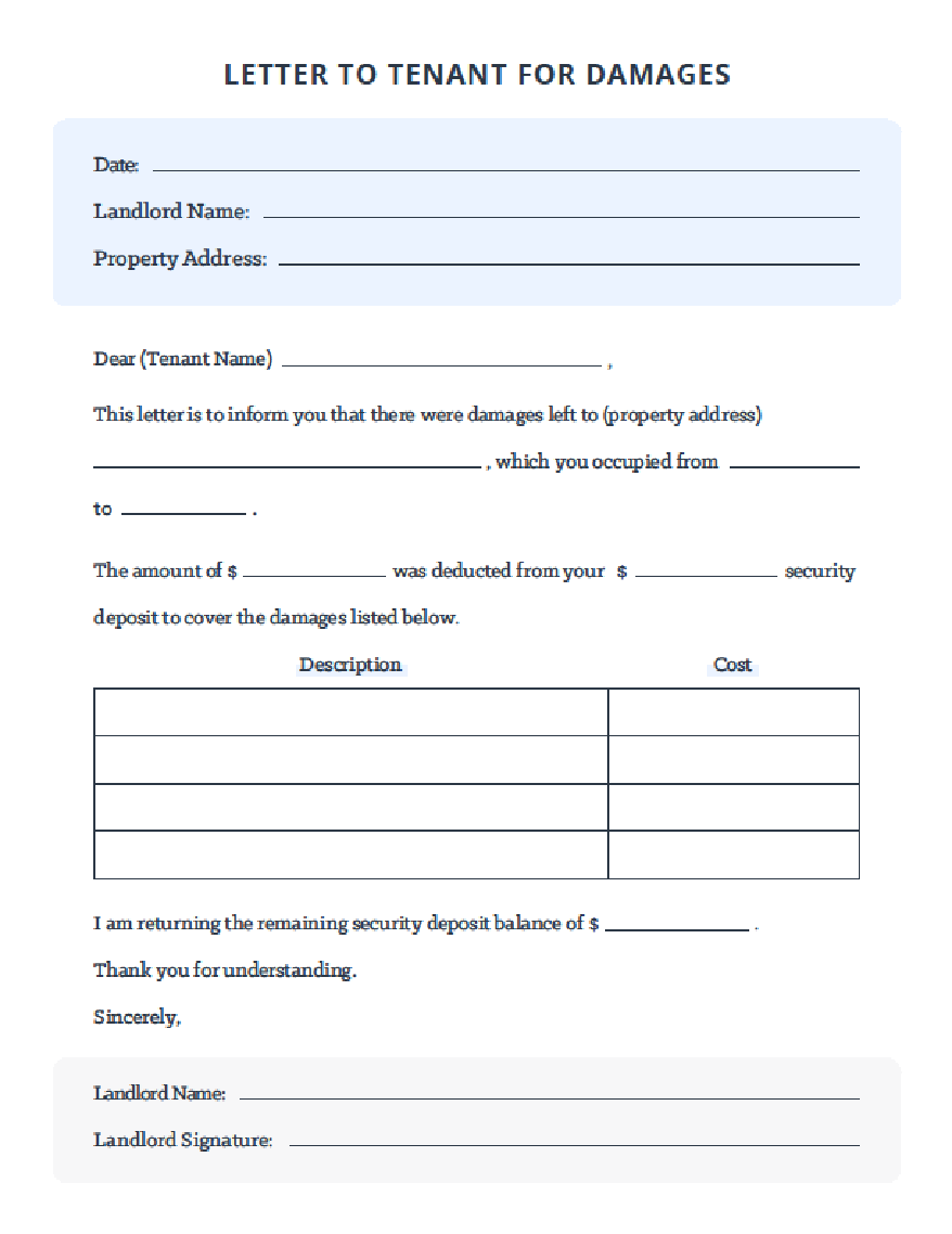 A Sample Letter From A Landlord To The Tenant For Repairs