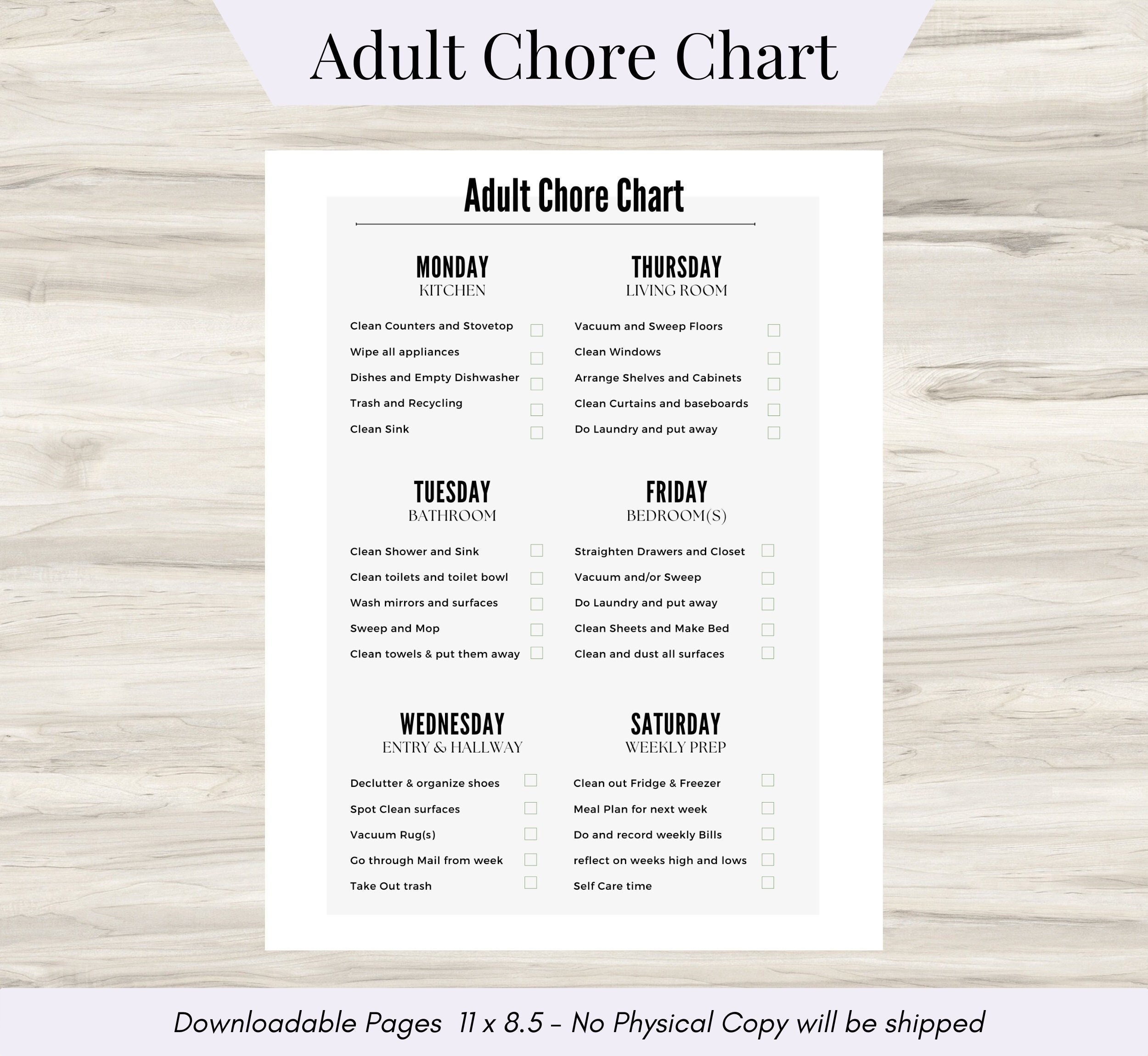 Adult Chore Chart Productivity Chart For Families Adults U0026 Kids Task List Routine Chart Printable 6 day Chore Chart Daily Chores PDF Etsy