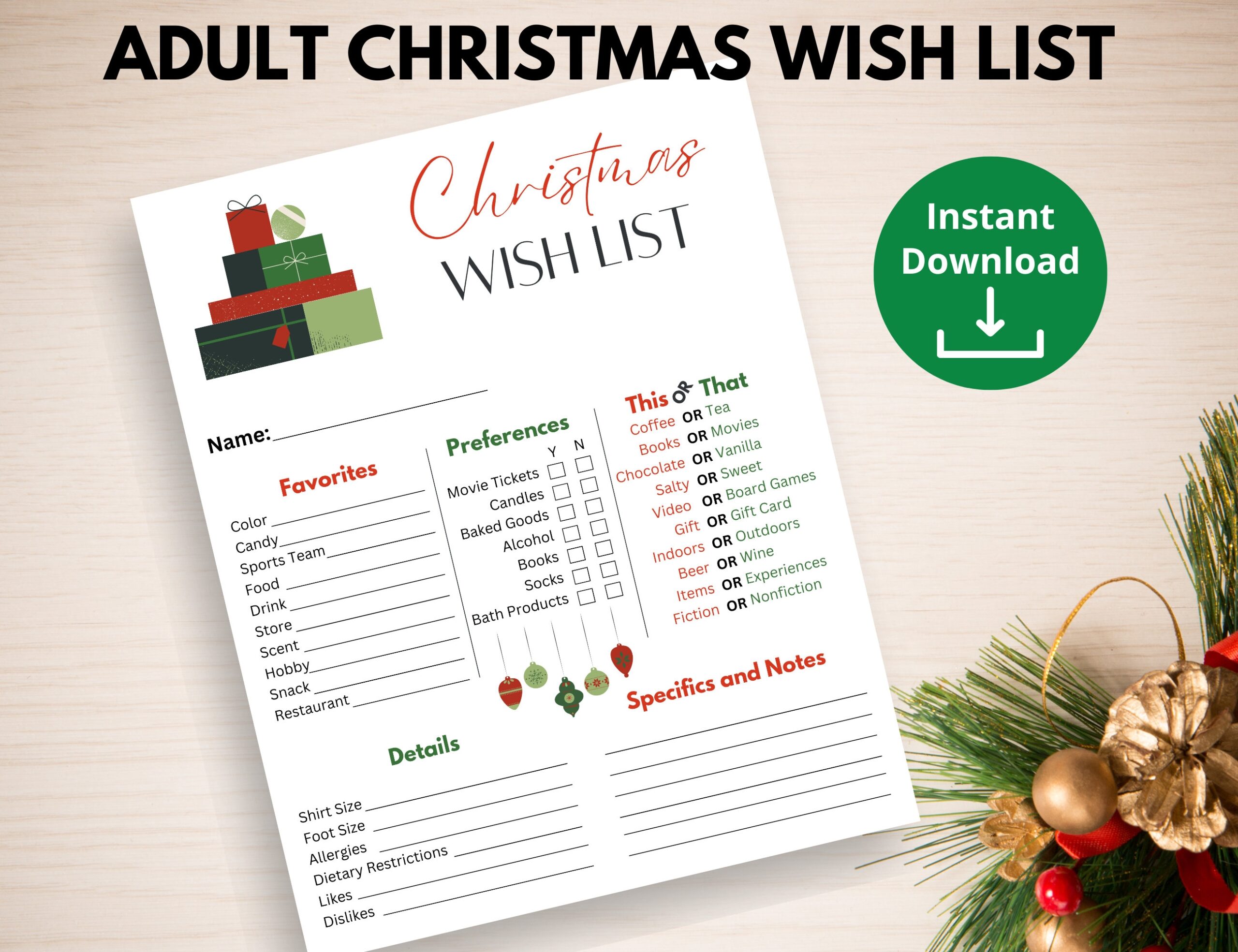 Christmas List Template For Adults