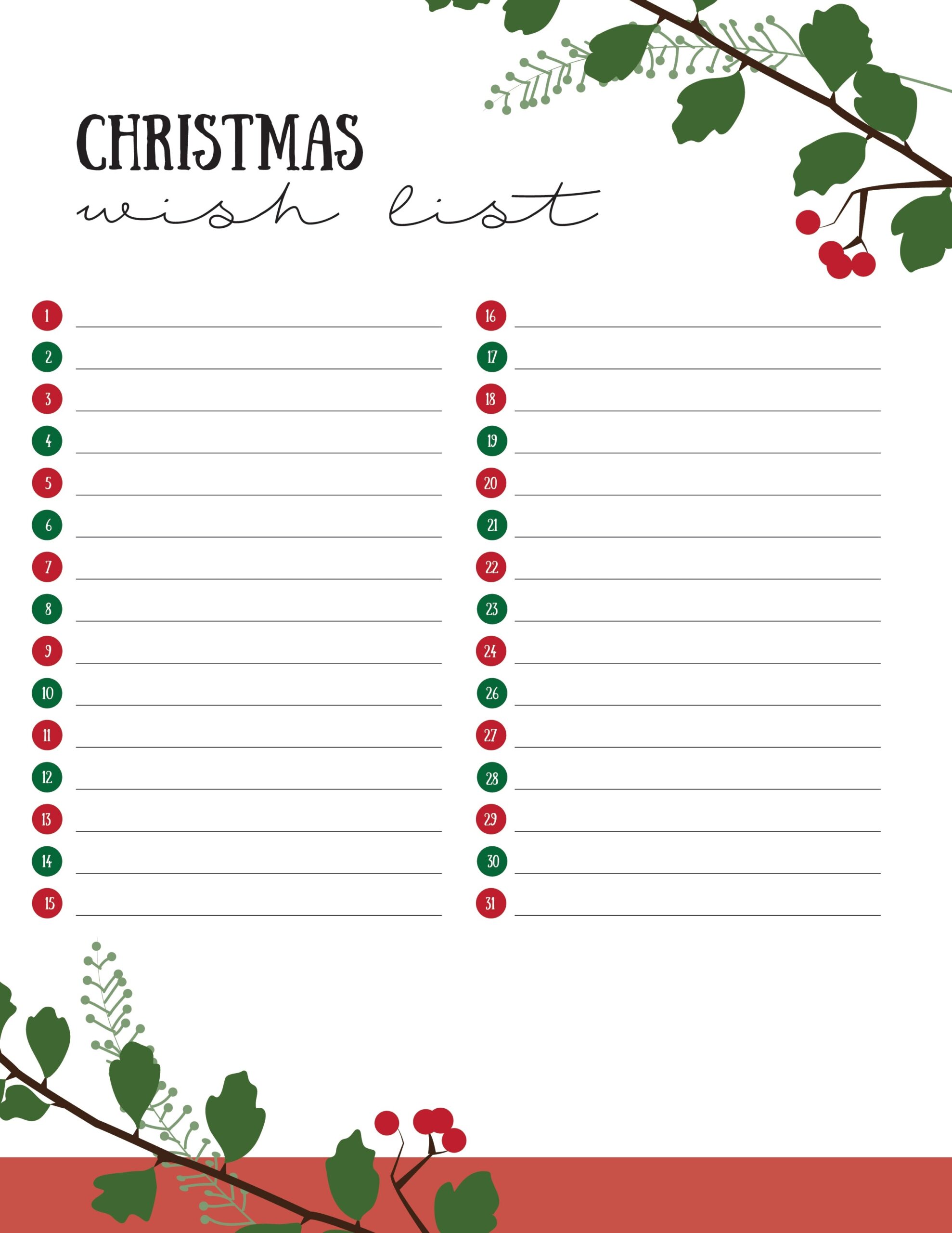 Preppy Christmas List Template
