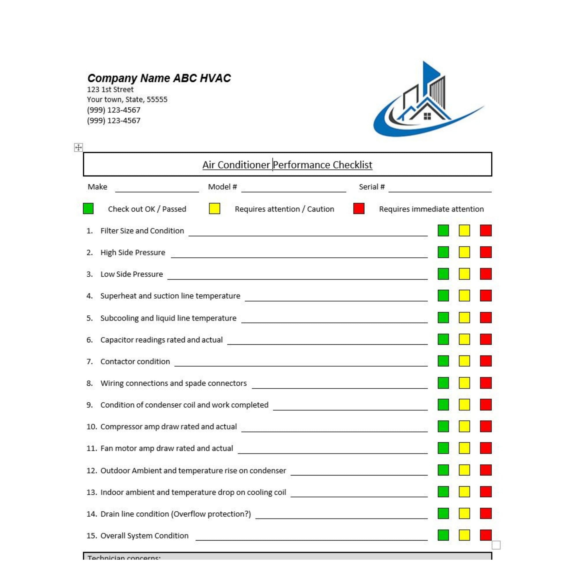 Air Conditioning HVAC Inspection Checklist PDF word Etsy UK