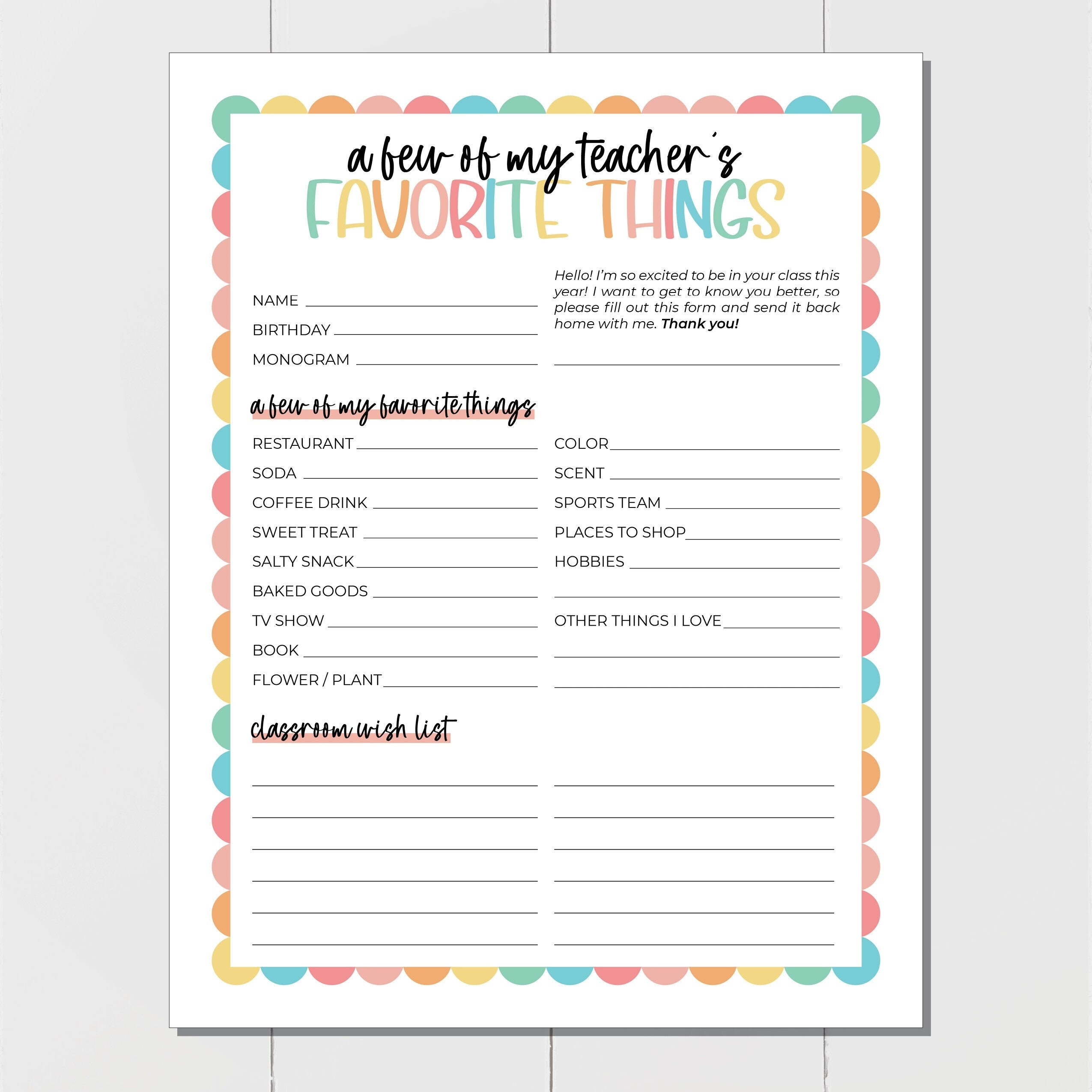 All About The Teacher Printable With Classroom Wishlist Teacher 
