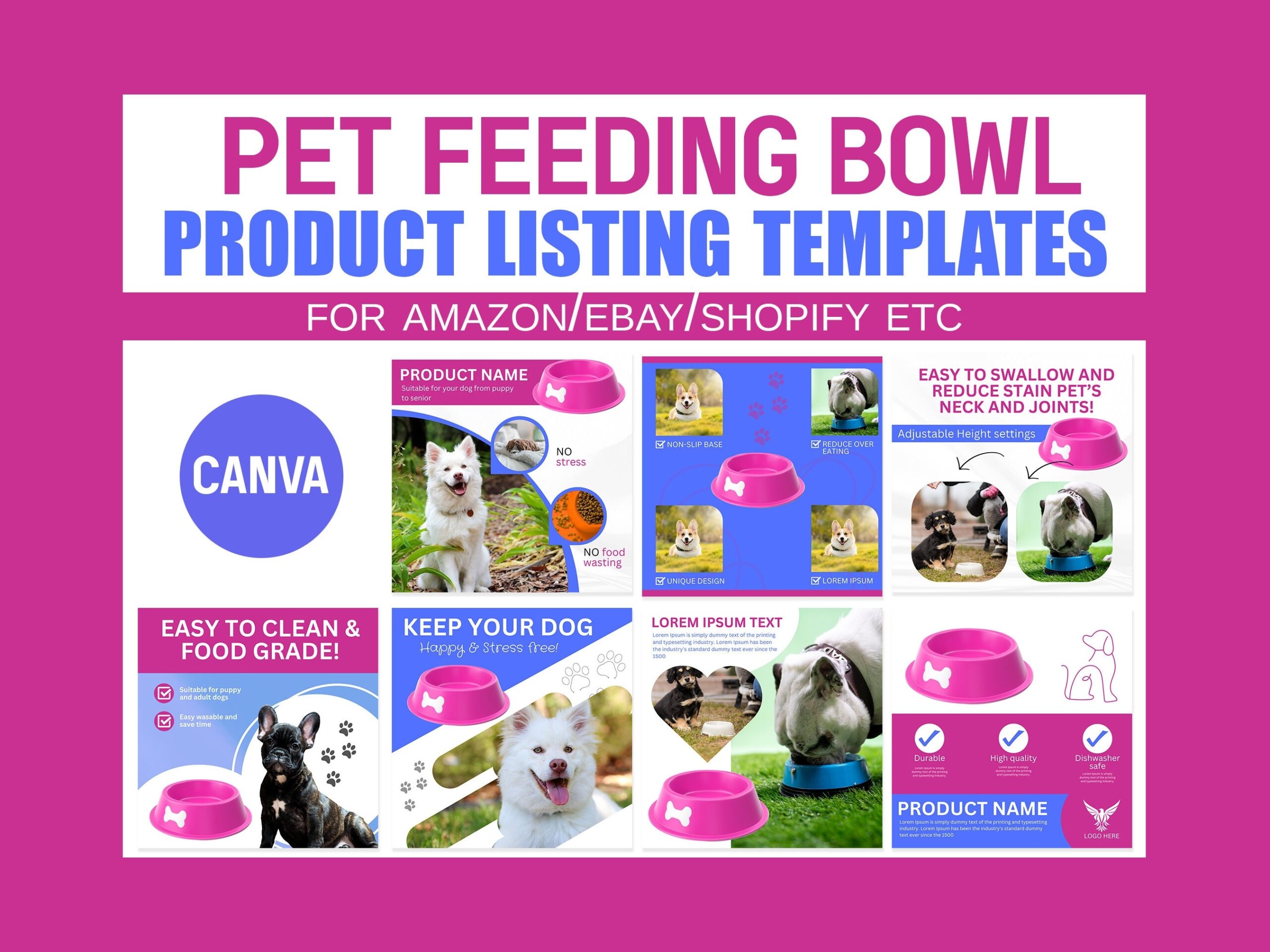 Amazon Listing Images Template Canva Templates Editable Amazon Templates Amazon Listing Images Amazon Pet Bowl Amazon Images Pet Bowl Etsy