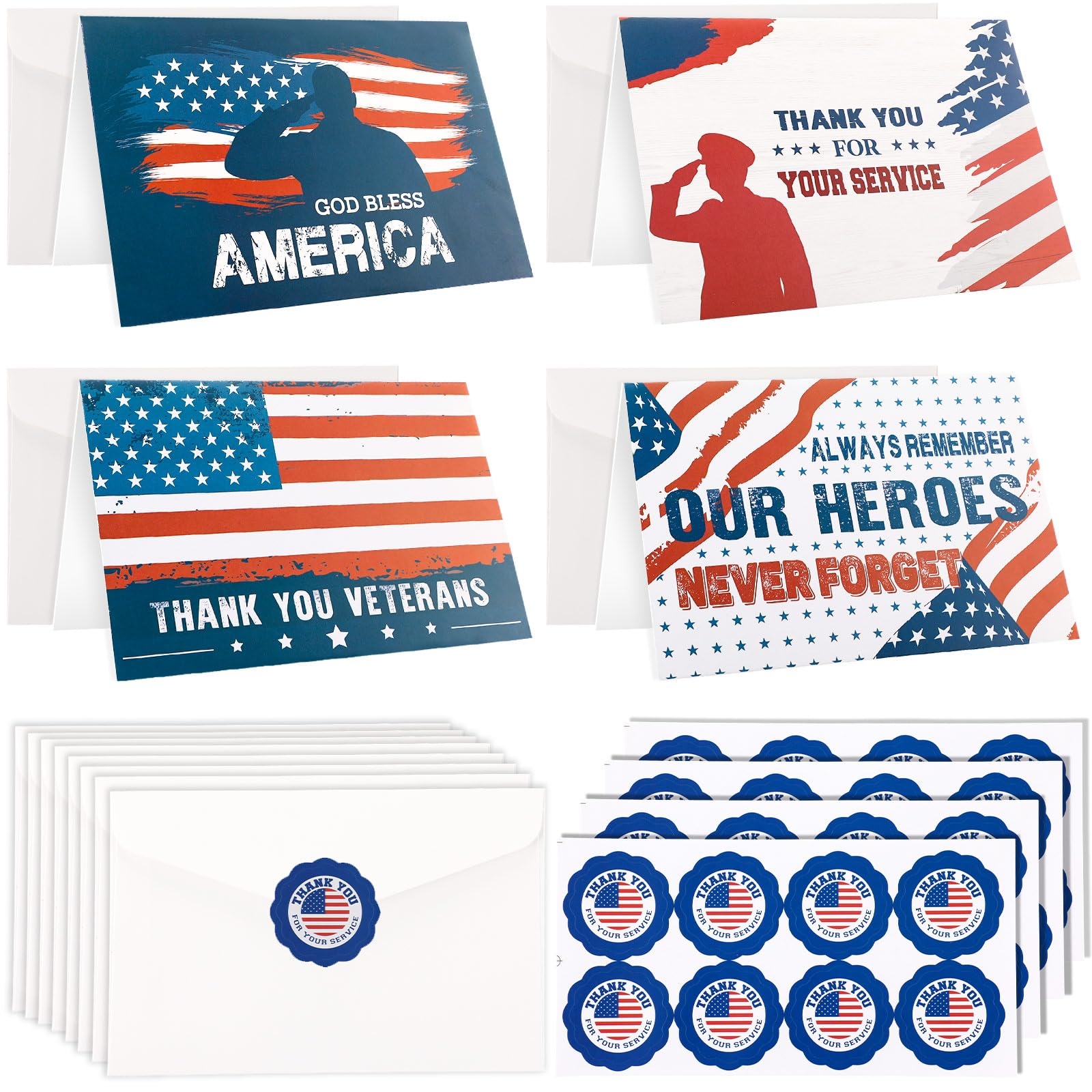 Amazon Seajan 200 Pcs Patriotic Thank You Cards With Envelopes Blue White Red American Flag Patterns Ideal For Veterans Day Memorial Party Sticker Included Office Products