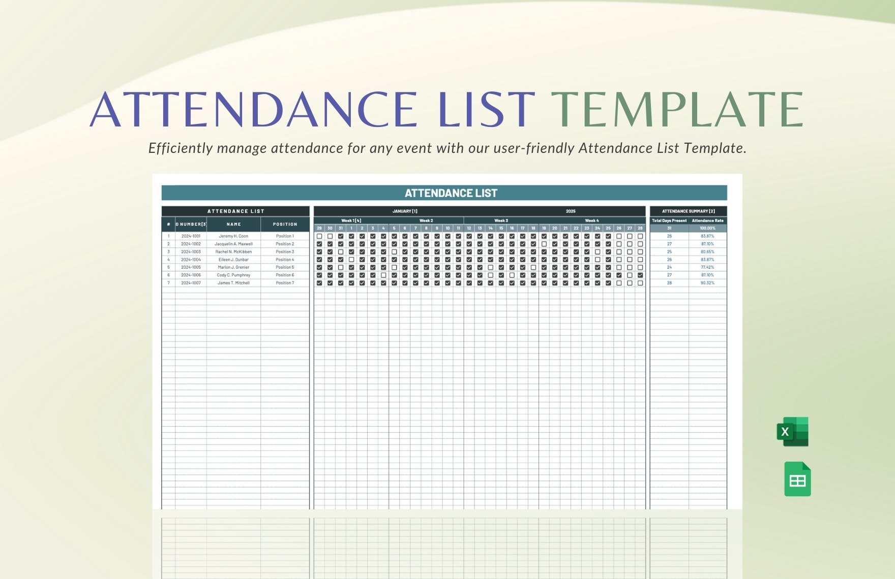 Attendance List Template In Excel Google Sheets Download Template