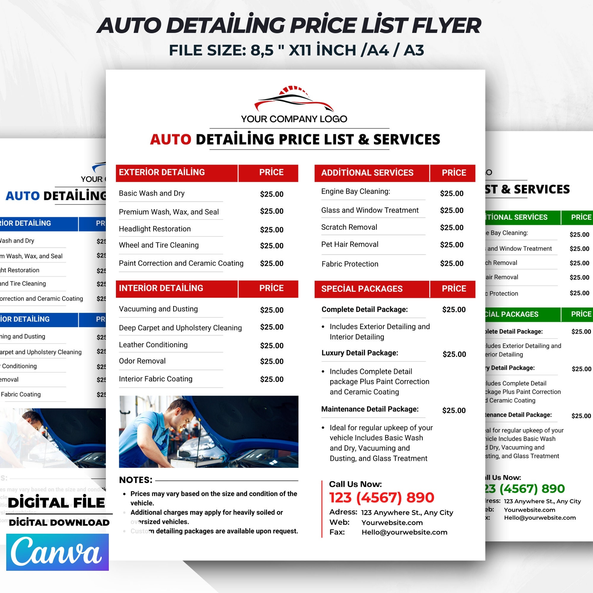 Auto Detailing Price List Flyer Template Mobile Detailing Template Auto Detailing Price List Canva Template Automotive Services Flyer Etsy